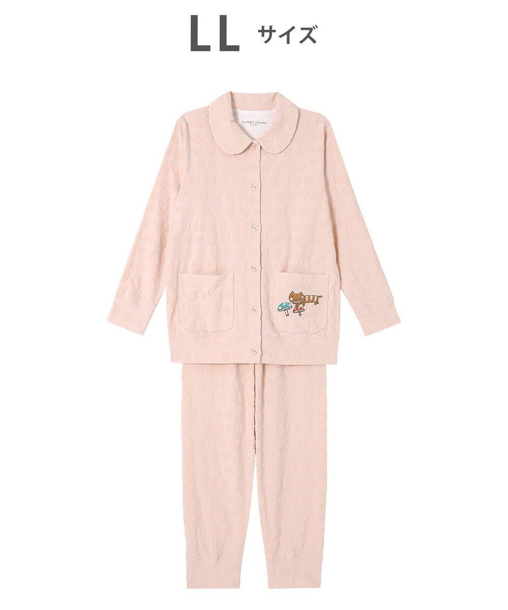【ツモリチサト スリープ/tsumori chisato SLEEP】のツモリチサト パジャマ 長袖 長ズボン 綿混(本体) パイル素材 上下セット 前開き tsumori chisato SLEEP UDX556 /ワコール インテリア・キッズ・メンズ・レディースファッション・服の通販 founy(ファニー) 　ファッション　Fashion　レディースファッション　WOMEN　トップス・カットソー　Tops/Tshirt　ジャカード　Jacquard　ネコ　Cat　長袖　Long Sleeve　パジャマ　Pajamas　ボトム　Bottom　ポケット　Pocket　モチーフ　Motif　ロング　Long　ピンク|ID: prp329100004519789 ipo3291000000031951874