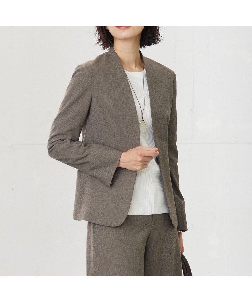 【ジェイ プレス/J.PRESS】の【洗える】T/Rアルガンシルク ノーカラー ジャケット インテリア・キッズ・メンズ・レディースファッション・服の通販 founy(ファニー) 　ファッション　Fashion　レディースファッション　Fashion for Women　アウター　Coat / Outerwear Collection　レディースジャケット・軽アウター　Jackets　ノーカラージャケット / シンプル上品コーデ　Collarless Jackets　洗える　Machine Washable　シルク　Silk, 100% Silk　ジャケット　Jacket, Outerwear　ストレッチ　Stretch, Stretchy Fabric　セットアップ　Set-Up, Coordinated Outfit　長袖　Long Sleeve, Full Sleeve　A/W・秋冬　Autumn/Winter　おすすめ　Recommended / Our Picks　エレガント 上品　Elegant　ブラウン系|ID: prp329100004520442 ipo3291000000033463582