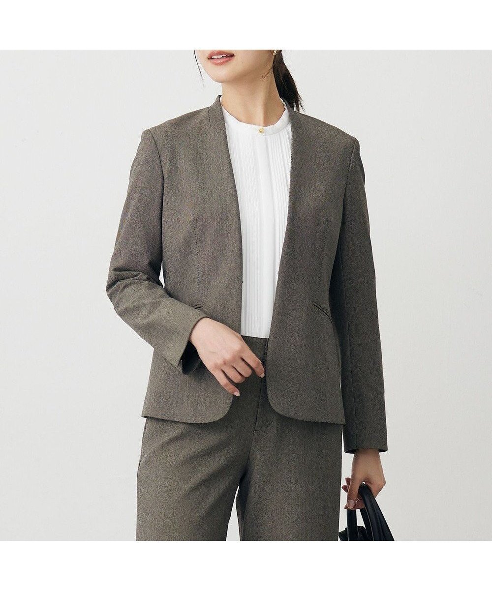 【ジェイ プレス/J.PRESS】のT/Rアルガンシルク ノーカラー ジャケット インテリア・キッズ・メンズ・レディースファッション・服の通販 founy(ファニー) 　ファッション　Fashion　レディースファッション　Fashion for Women　アウター　Coat / Outerwear Collection　レディースジャケット・軽アウター　Jackets　ノーカラージャケット / シンプル上品コーデ　Collarless Jackets　シルク　Silk, 100% Silk　ジャケット　Jacket, Outerwear　ストレッチ　Stretch, Stretchy Fabric　セットアップ　Set-Up, Coordinated Outfit　長袖　Long Sleeve, Full Sleeve　A/W・秋冬　Autumn/Winter　おすすめ　Recommended / Our Picks　エレガント 上品　Elegant　ブラウン系|ID: prp329100004520442 ipo3291000000033689849