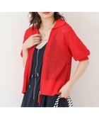 【グリーンパークス/Green Parks】の襟付きメッシュ編みZIPカーディガン Red|ID: prp329100004521569 ipo3291000000031979555