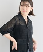 【グリーンパークス/Green Parks】の襟付きメッシュ編みZIPカーディガン Black|ID: prp329100004521569 ipo3291000000032310828
