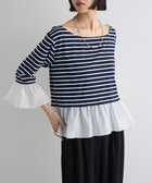 【グリーンパークス/Green Parks】の異素材ボーダーペプラムカットソー Navy|ID: prp329100004521578 ipo3291000000031979652