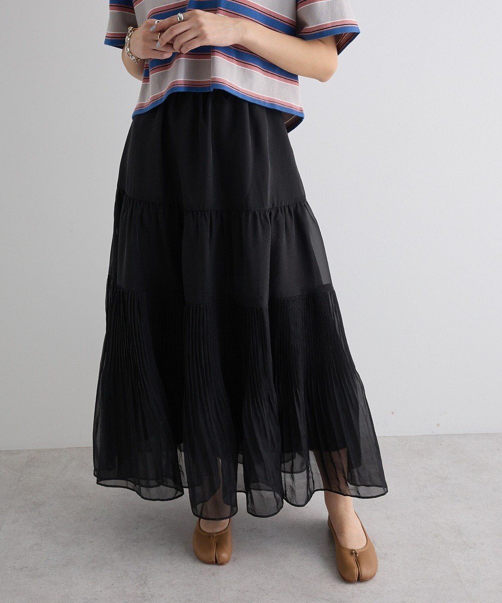 【グリーンパークス/Green Parks】のエアリーティアードスカート インテリア・キッズ・メンズ・レディースファッション・服の通販 founy(ファニー) 　ファッション　Fashion　レディースファッション　WOMEN　スカート　Skirt　ティアードスカート　Tiered Skirts　シアー　Sheer　ティアード　Tiered　ティアードスカート　Tiered Skirt　フェミニン　Feminine　フォルム　Form　フレア　Flare　プリーツ　Pleats　ポケット　Pocket　夏　Summer　春　Spring　S/S・春夏　Ss・Spring/Summer　Black|ID: prp329100004521582 ipo3291000000031979670