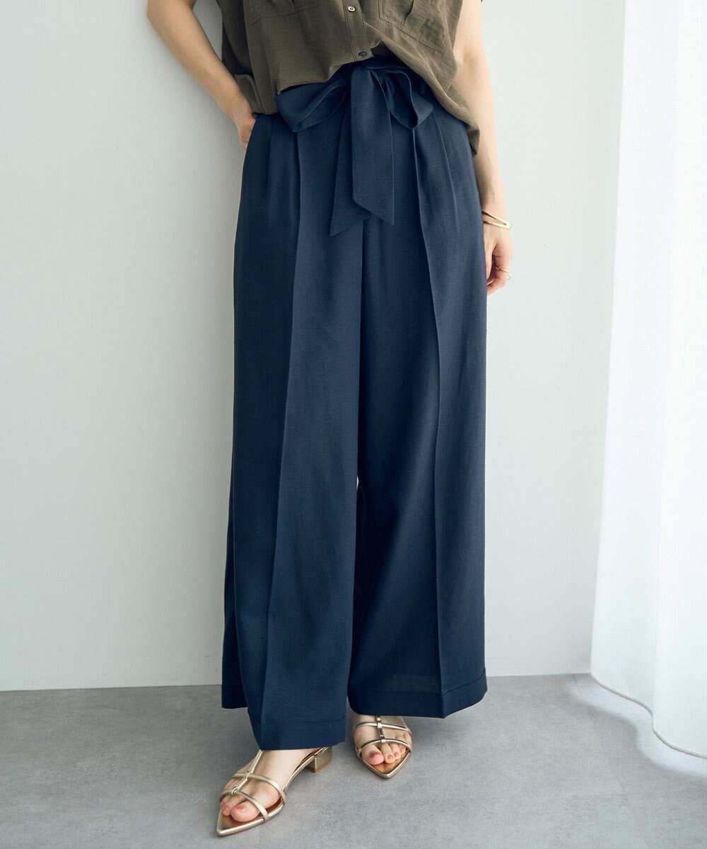 【イェッカ ヴェッカ/YECCA VECCA】のベルテッドリネン混ワイドパンツ インテリア・キッズ・メンズ・レディースファッション・服の通販 founy(ファニー) 　ファッション　Fashion　レディースファッション　WOMEN　パンツ　Pants　NEW・新作・新着・新入荷　New Arrivals　おすすめ　Recommend　ポケット　Pocket　リネン　Linen　リボン　Ribbon　ワイド　Wide　エレガント 上品　Elegant　夏　Summer　春　Spring　S/S・春夏　Ss・Spring/Summer　Navy|ID: prp329100004521586 ipo3291000000031979712