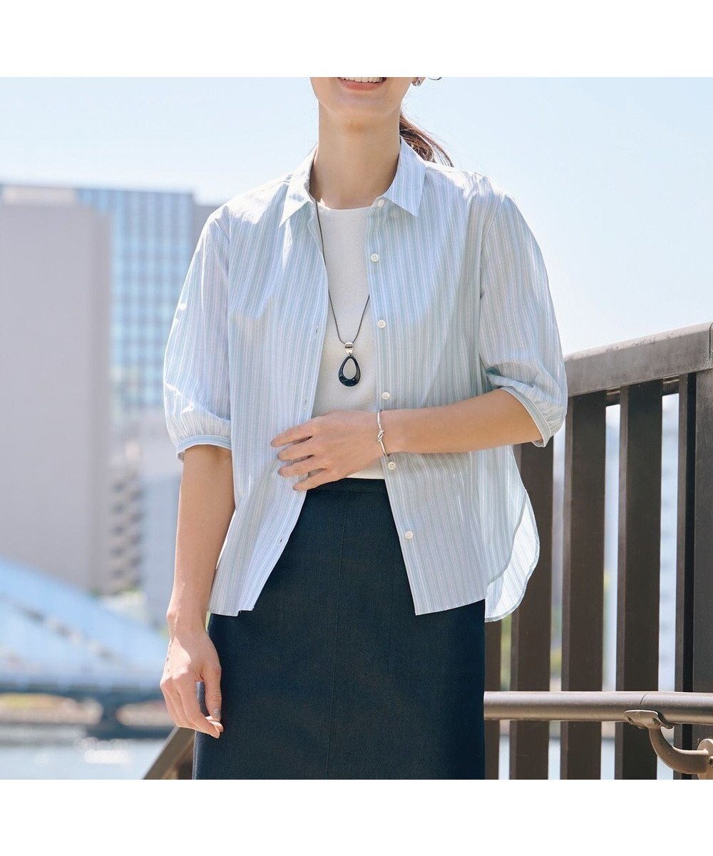 【ジェイ プレス/J.PRESS】の【洗える】BEZ 空羽ストライプ シャツ ブラウス インテリア・キッズ・メンズ・レディースファッション・服の通販 founy(ファニー) 　ファッション　Fashion　レディースファッション　Ladies' Fashion Online　トップス・カットソー　Tops/Tshirt　シャツ/ブラウス　Shirts/Blouses　春　Spring　洗える　Washable　カフス　Cuffs　シンプル　Simple　ストライプ　Stripe　ストレート　Straight　ベーシック　Basic　S/S・春夏　Ss・Spring/Summer　夏　Summer　ビジネス 仕事 通勤　Business　アクアグリーン系|ID: prp329100004521645 ipo3291000000032285183