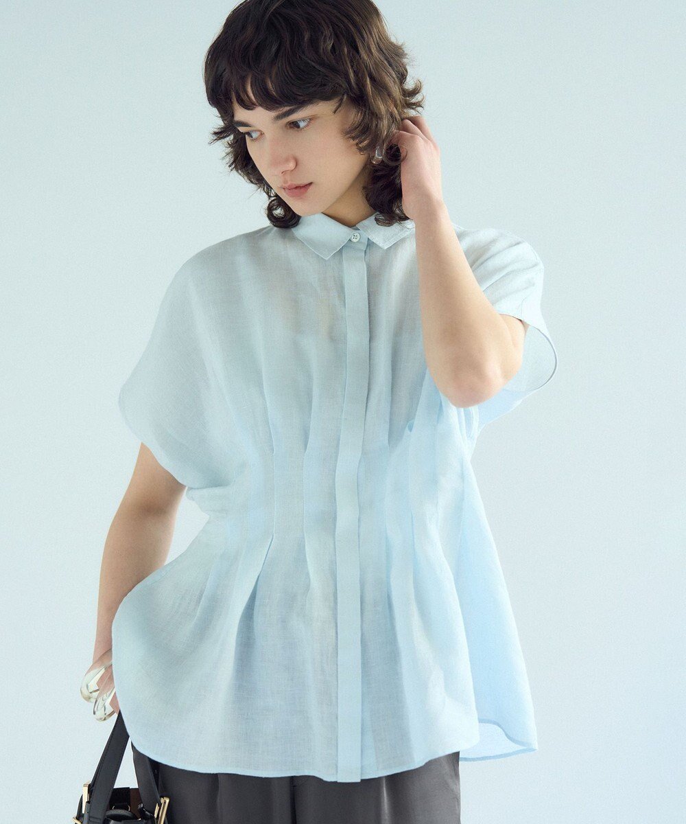 【23区/NIJYUSANKU】の【先行予約/洗える】LIBECOリネン タック デザイン シャツ インテリア・キッズ・メンズ・レディースファッション・服の通販 founy(ファニー) 　ファッション　Fashion　レディースファッション　WOMEN　トップス・カットソー　Tops/Tshirt　シャツ/ブラウス　Shirts/Blouses　春　Spring　洗える　Washable　シンプル　Simple　トレンド　Trend　リネン　Linen　S/S・春夏　Ss・Spring/Summer　再入荷　Restock/Back In Stock/Re Arrival　夏　Summer　2025年　2025　2025春夏・S/S　Ss,Spring/Summer,2025　スカイブルー系|ID: prp329100004521655 ipo3291000000031994576