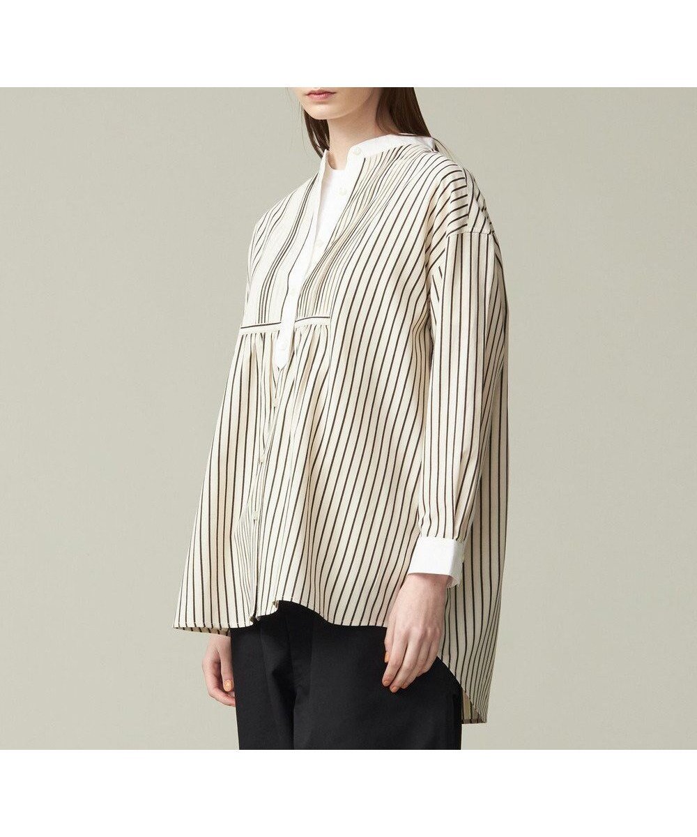 【ジェイプレスヨークストリート/J.PRESS YORK STREET】の【WOMEN】コットンタイプライター バンドカラーブラウス インテリア・キッズ・メンズ・レディースファッション・服の通販 founy(ファニー) 　ファッション　Fashion　レディースファッション　WOMEN　トップス・カットソー　Tops/Tshirt　シャツ/ブラウス　Shirts/Blouses　春　Spring　カフス　Cuffs　ストライプ　Stripe　タイプライター　Typewriter　チュニック　Tunic　バランス　Balance　S/S・春夏　Ss・Spring/Summer　夏　Summer　ブラック系1|ID: prp329100004521991 ipo3291000000031984014
