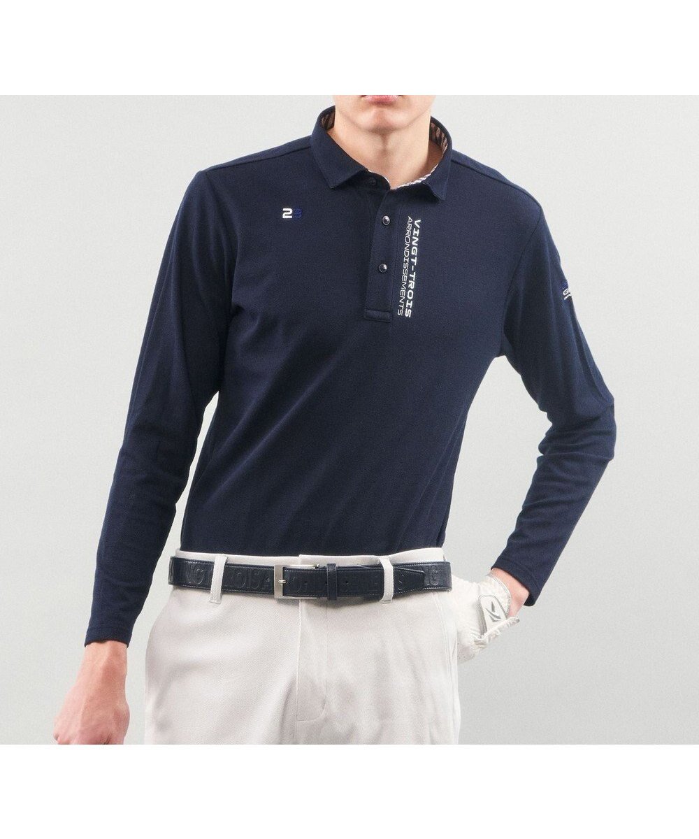 【23区 ゴルフ/23区GOLF / MEN】の【MEN】【UVケア 】ベーシック 長袖ポロシャツ インテリア・キッズ・メンズ・レディースファッション・服の通販 founy(ファニー) 　ファッション　Fashion　メンズファッション　MEN　トップス・カットソー　Tops/Tshirt/Men　シャツ　Shirts　ポロシャツ　Polo Shirts　春　Spring　ジャケット　Jacket　ストライプ　Stripe　定番　Standard　長袖　Long Sleeve　ベスト　Vest　ベーシック　Basic　ポロシャツ　Polo Shirt　S/S・春夏　Ss・Spring/Summer　夏　Summer　エレガント 上品　Elegant　ゴルフ　Golf　ギフト プレゼント　Gift Present　ビジネス 仕事 通勤　Business　ネイビー系|ID: prp329100004522311 ipo3291000000031988056