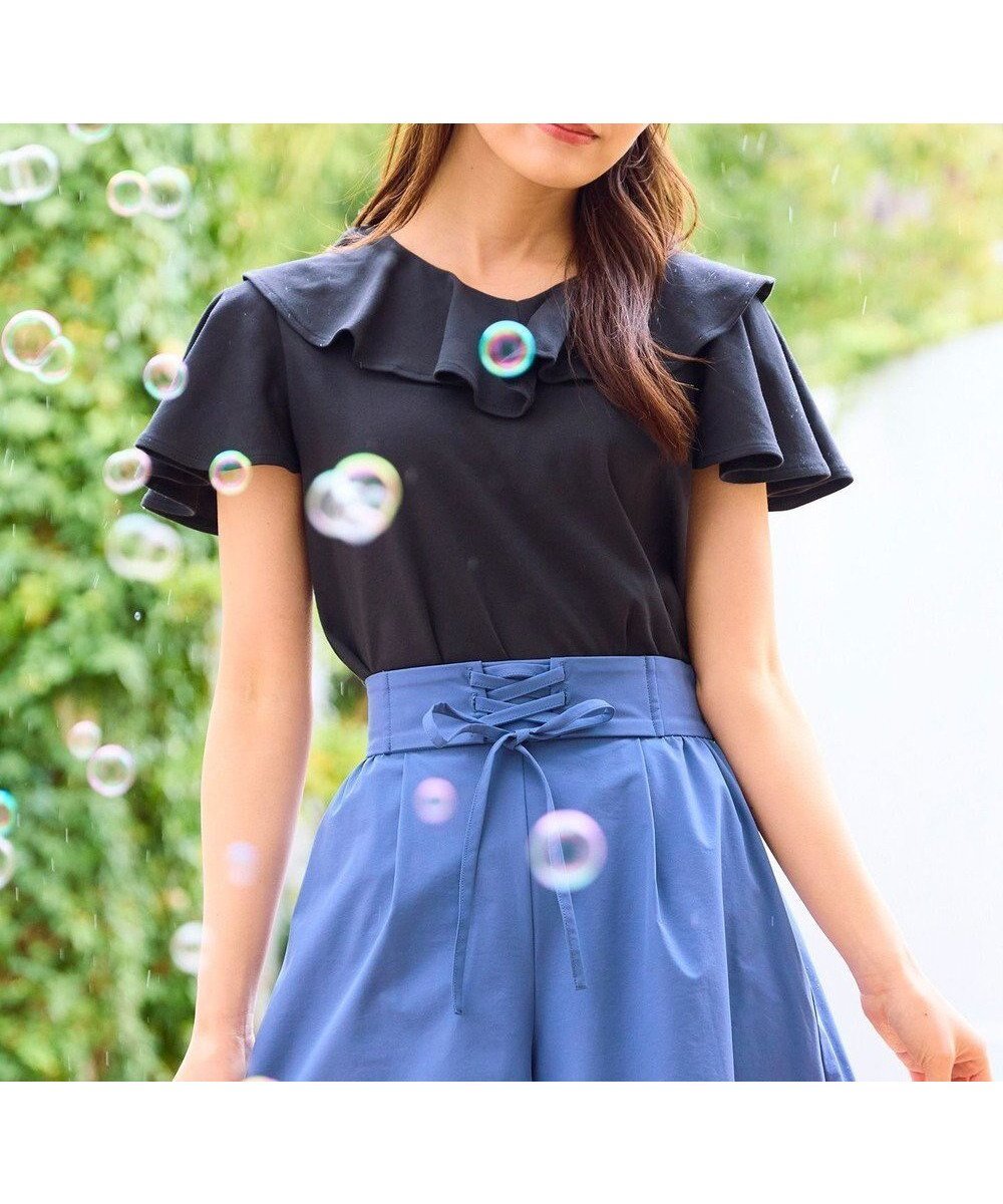 【フェルゥ/Feroux】の【先行予約・洗える・汗ジミが目立たない】ラッフル襟Tシャツ インテリア・キッズ・メンズ・レディースファッション・服の通販 founy(ファニー) 　ファッション　Fashion　レディースファッション　WOMEN　トップス・カットソー　Tops/Tshirt　シャツ/ブラウス　Shirts/Blouses　ロング / Tシャツ　T-Shirts　カットソー　Cut and Sewn　NEW・新作・新着・新入荷　New Arrivals　カットソー　Cut And Sew　フェミニン　Feminine　フレア　Flare　ラッフル　Raffle　エレガント 上品　Elegant　夏　Summer　春　Spring　S/S・春夏　Ss・Spring/Summer　洗える　Washable　ブラック系|ID: prp329100004522344 ipo3291000000031988727