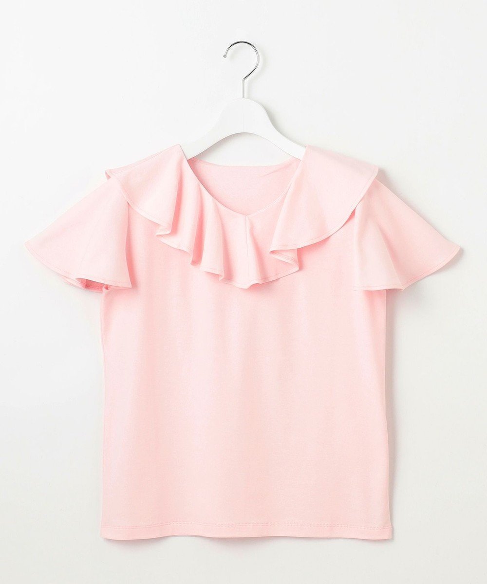 【フェルゥ/Feroux】の【洗える・汗ジミが目立たない】ラッフル襟Tシャツ インテリア・キッズ・メンズ・レディースファッション・服の通販 founy(ファニー) 　ファッション　Fashion　レディースファッション　Fashion for Women　トップス・カットソー　Cut & Sew Tops　シャツ・ブラウス・オフィスカジュアル　Elegant Blouses & Button-Ups　ロングTシャツ・Tシャツ　Longline T-Shirts & Tees　カットソー・ベーシックTシャツ　Cut-and-Sewn Tops / Stretch Tees & Basics　カットソー　Cut and Sewn Top　フェミニン　Feminine, Girly　フレア　Flare, Flared　ラッフル　Ruffle, Frill　エレガント 上品　Elegant　夏　Summer　春　Spring　S/S・春夏　SS, Spring/Summer, Warm Season　洗える　Machine Washable　ピンク系|ID: prp329100004522344 ipo3291000000032765827