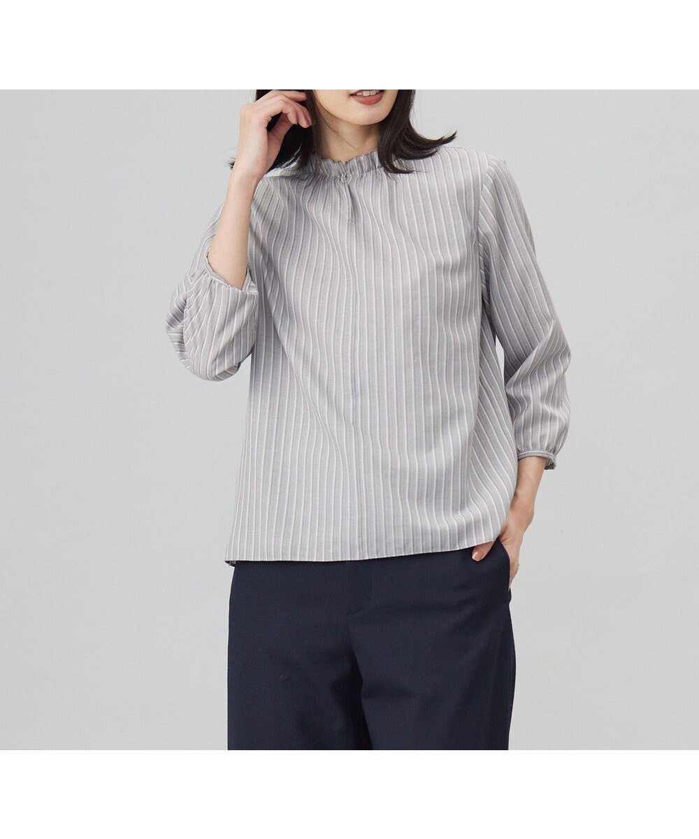 【ジェイ プレス/J.PRESS】のプロビスストライプチェック フリルネック カットソー 人気、トレンドファッション・服の通販 founy(ファニー) 　ファッション　Fashion　レディースファッション　WOMEN　トップス・カットソー　Tops/Tshirt　シャツ/ブラウス　Shirts/Blouses　ロング / Tシャツ　T-Shirts　カットソー　Cut and Sewn　秋　Autumn/Fall　カットソー　Cut And Sew　シンプル　Simple　ジャージ　Jersey　ストライプ　Stripe　スリット　Slit　センター　Center　チェック　Check　定番　Standard　フリル　Frills　フロント　Front　A/W・秋冬　Aw・Autumn/Winter・Fw・Fall-Winter　再入荷　Restock/Back In Stock/Re Arrival　夏　Summer　エレガント 上品　Elegant　 other-1|ID: prp329100004522360 ipo3291000000031989048