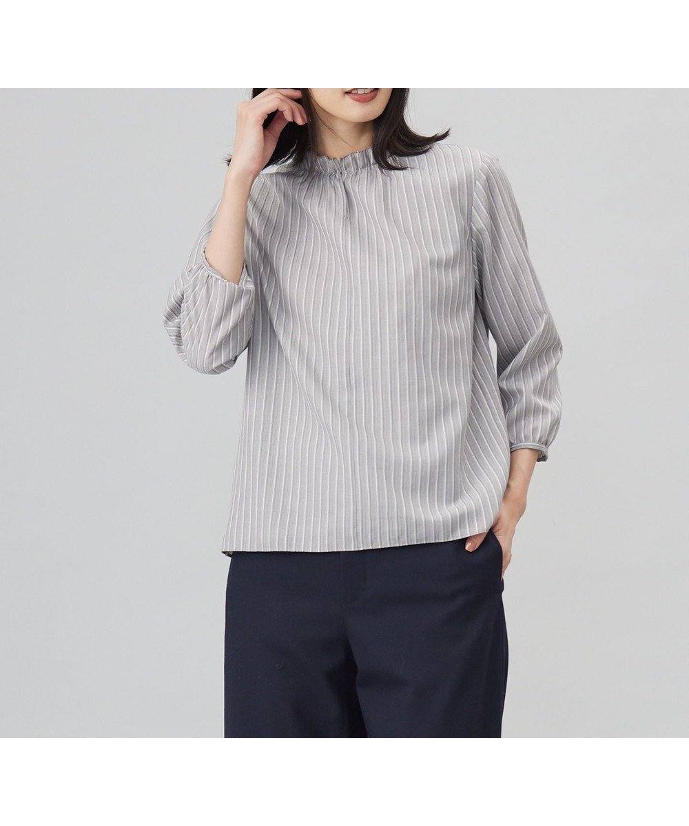 【ジェイ プレス/J.PRESS】のプロビスストライプチェック フリルネック カットソー 人気、トレンドファッション・服の通販 founy(ファニー) 　ファッション　Fashion　レディースファッション　Fashion for Women　トップス・カットソー　Cut & Sew Tops　シャツ・ブラウス・オフィスカジュアル　Elegant Blouses & Button-Ups　ロングTシャツ・Tシャツ　Longline T-Shirts & Tees　カットソー・ベーシックTシャツ　Cut-and-Sewn Tops / Stretch Tees & Basics　秋　Autumn　カットソー　Cut and Sewn Top　シンプル　Simple, Minimal　ストライプ　Stripe, Striped Pattern　スリット　Slit, Slit Detail　センター　Center, Center Line　チェック　Check, Plaid, Tartan　定番　Standard, Basic Item　フリル　Frill, Ruffle　フロント　Front, Front Design　A/W・秋冬　Autumn/Winter　夏　Summer　エレガント 上品　Elegant　 other-1|ID: prp329100004522360 ipo3291000000032501721