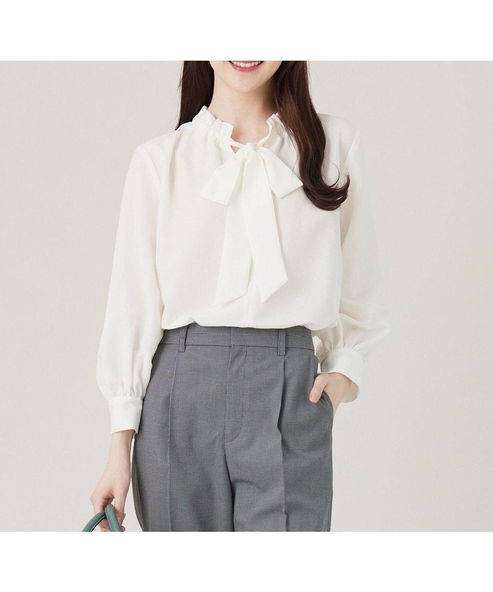 【エニィ スィス/any SiS】の【洗える】フリルボウタイ ブラウス 人気、トレンドファッション・服の通販 founy(ファニー) 　ファッション　Fashion　レディースファッション　WOMEN　トップス・カットソー　Tops/Tshirt　シャツ/ブラウス　Shirts/Blouses　おすすめ　Recommend　カフス　Cuffs　ギャザー　Gather　クラシック　Classic　スタンド　Stand　スリット　Slit　デニム　Denim　ビスチェ　Bustier　フリル　Frills　プリント　Print　モノトーン　Monotone　再入荷　Restock/Back In Stock/Re Arrival　洗える　Washable　A/W・秋冬　Aw・Autumn/Winter・Fw・Fall-Winter　 other-1|ID: prp329100004522560 ipo3291000000031990798