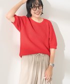 【アメリカンホリック/AMERICAN HOLIC】の透かし編み半袖ニットプルオーバー Red|ID: prp329100004522676 ipo3291000000031991933