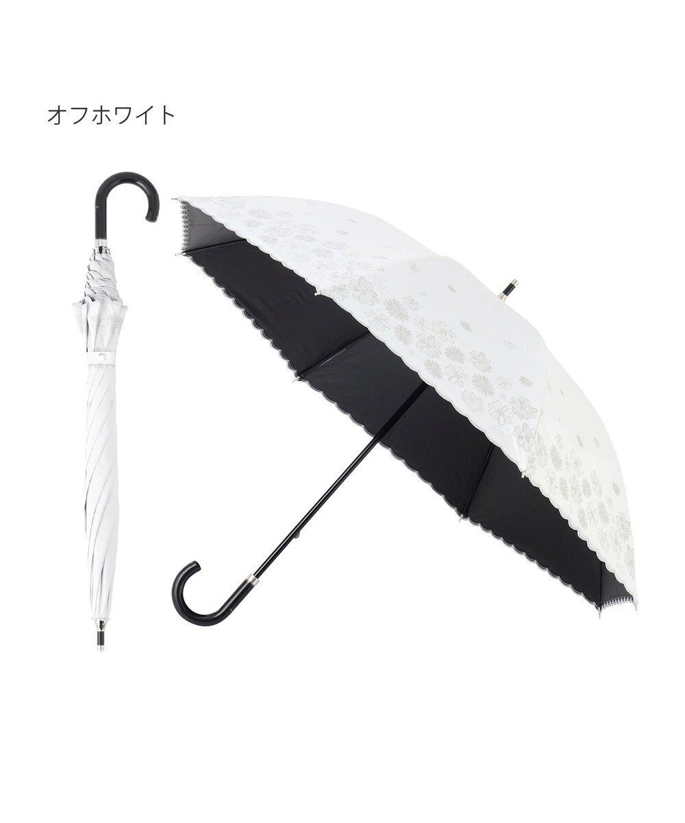 【ムーンバット/MOONBAT】のランバン オン ブルー 晴雨兼用日傘 長傘 フラワー×スカラ刺繍 遮光 遮熱 UV インテリア・キッズ・メンズ・レディースファッション・服の通販 founy(ファニー) 　ファッション　Fashion　レディースファッション　WOMEN　傘 / レイングッズ　Umbrellas/Rainwear　フラワー　Flower　ミックス　Mix　傘　Umbrella　日傘　Parasol　オフホワイト|ID: prp329100004522717 ipo3291000000031992249