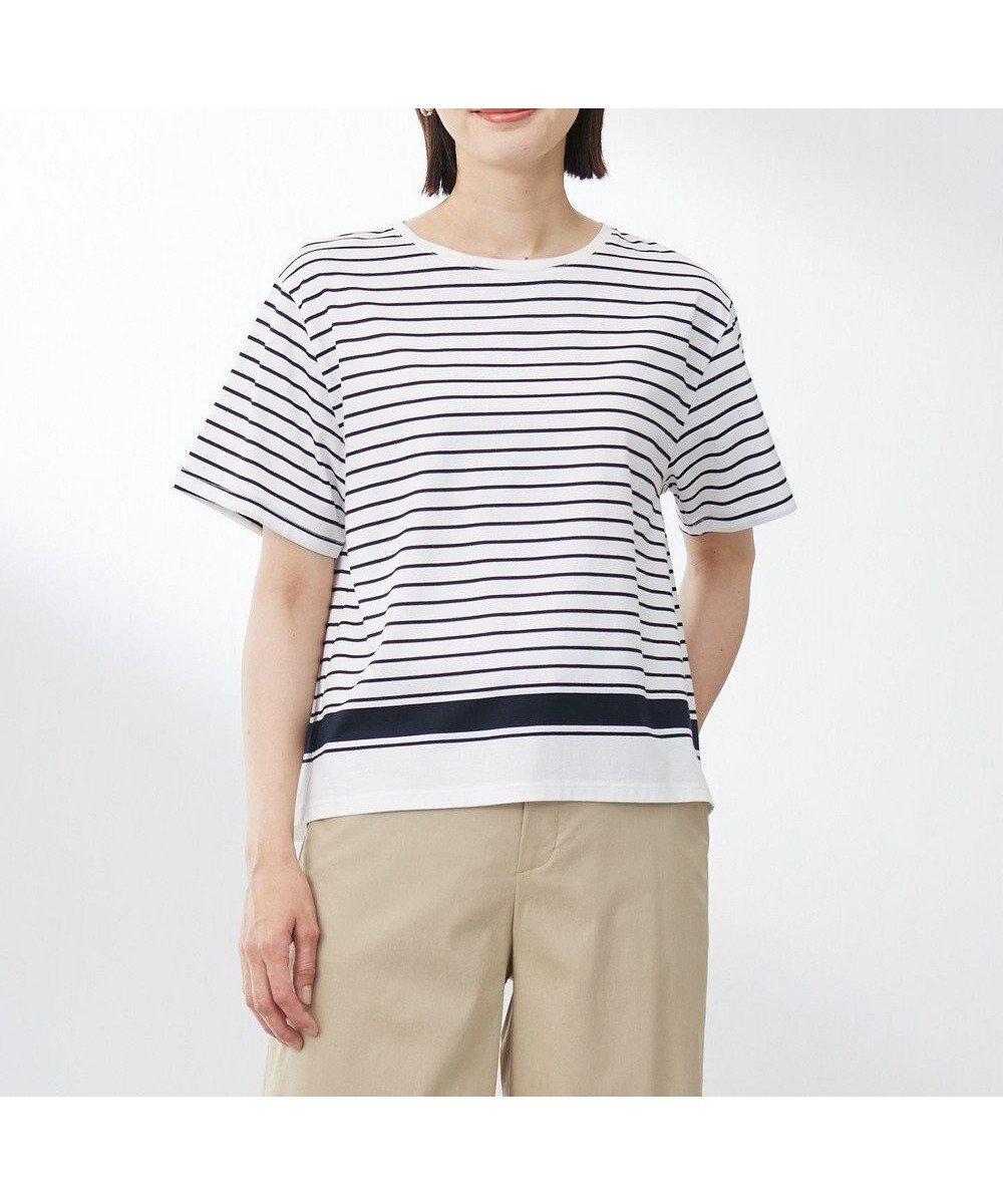 【ジェイ プレス/J.PRESS】の【洗える】パネルボーダー Tシャツ インテリア・キッズ・メンズ・レディースファッション・服の通販 founy(ファニー) 　ファッション　Fashion　レディースファッション　WOMEN　トップス・カットソー　Tops/Tshirt　シャツ/ブラウス　Shirts/Blouses　ロング / Tシャツ　T-Shirts　カットソー　Cut and Sewn　春　Spring　洗える　Washable　カットソー　Cut And Sew　クロップド　Cropped　シルケット　Mercerization　シンプル　Simple　デニム　Denim　定番　Standard　フォルム　Form　ボーダー　Border　ワイド　Wide　S/S・春夏　Ss・Spring/Summer　NEW・新作・新着・新入荷　New Arrivals　夏　Summer　エレガント 上品　Elegant　オフ×ネイビー系|ID: prp329100004522732 ipo3291000000031992379