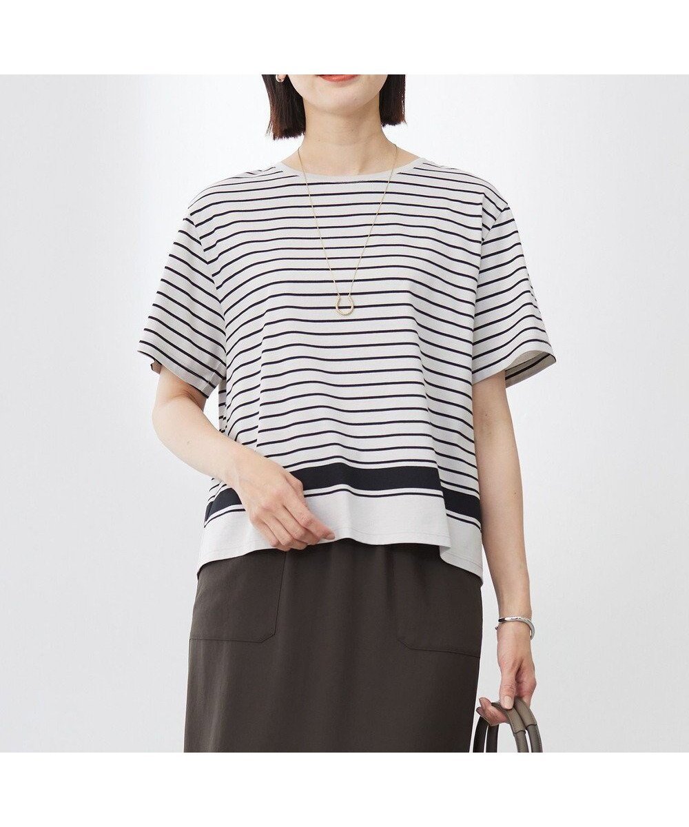 【ジェイ プレス/J.PRESS】の【洗える】パネルボーダー Tシャツ インテリア・キッズ・メンズ・レディースファッション・服の通販 founy(ファニー) 　ファッション　Fashion　レディースファッション　WOMEN　トップス・カットソー　Tops/Tshirt　シャツ/ブラウス　Shirts/Blouses　ロング / Tシャツ　T-Shirts　カットソー　Cut and Sewn　春　Spring　洗える　Washable　カットソー　Cut And Sew　クロップド　Cropped　シルケット　Mercerization　シンプル　Simple　デニム　Denim　定番　Standard　フォルム　Form　ボーダー　Border　ワイド　Wide　S/S・春夏　Ss・Spring/Summer　NEW・新作・新着・新入荷　New Arrivals　夏　Summer　エレガント 上品　Elegant　ベージュ×ブラック系|ID: prp329100004522732 ipo3291000000031992384