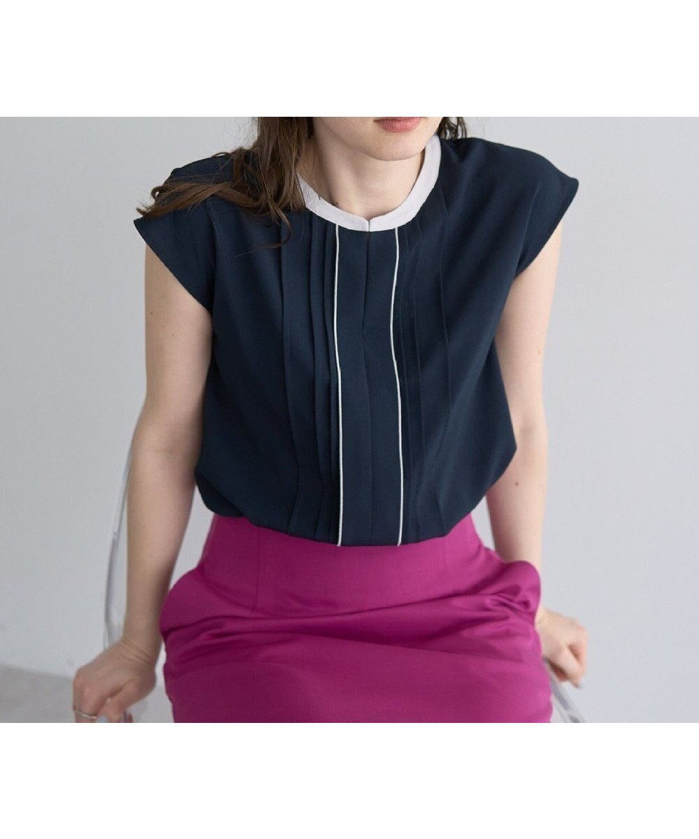 【イェッカ ヴェッカ/YECCA VECCA】の配色タックデザインブラウス インテリア・キッズ・メンズ・レディースファッション・服の通販 founy(ファニー) 　ファッション　Fashion　レディースファッション　WOMEN　トップス・カットソー　Tops/Tshirt　シャツ/ブラウス　Shirts/Blouses　NEW・新作・新着・新入荷　New Arrivals　おすすめ　Recommend　スキッパー　Skipper　ノースリーブ　No Sleeve　フロント　Front　プリーツ　Pleats　ボックス　Box　ボトム　Bottom　ポケット　Pocket　夏　Summer　春　Spring　S/S・春夏　Ss・Spring/Summer　Navy|ID: prp329100004522767 ipo3291000000031992575