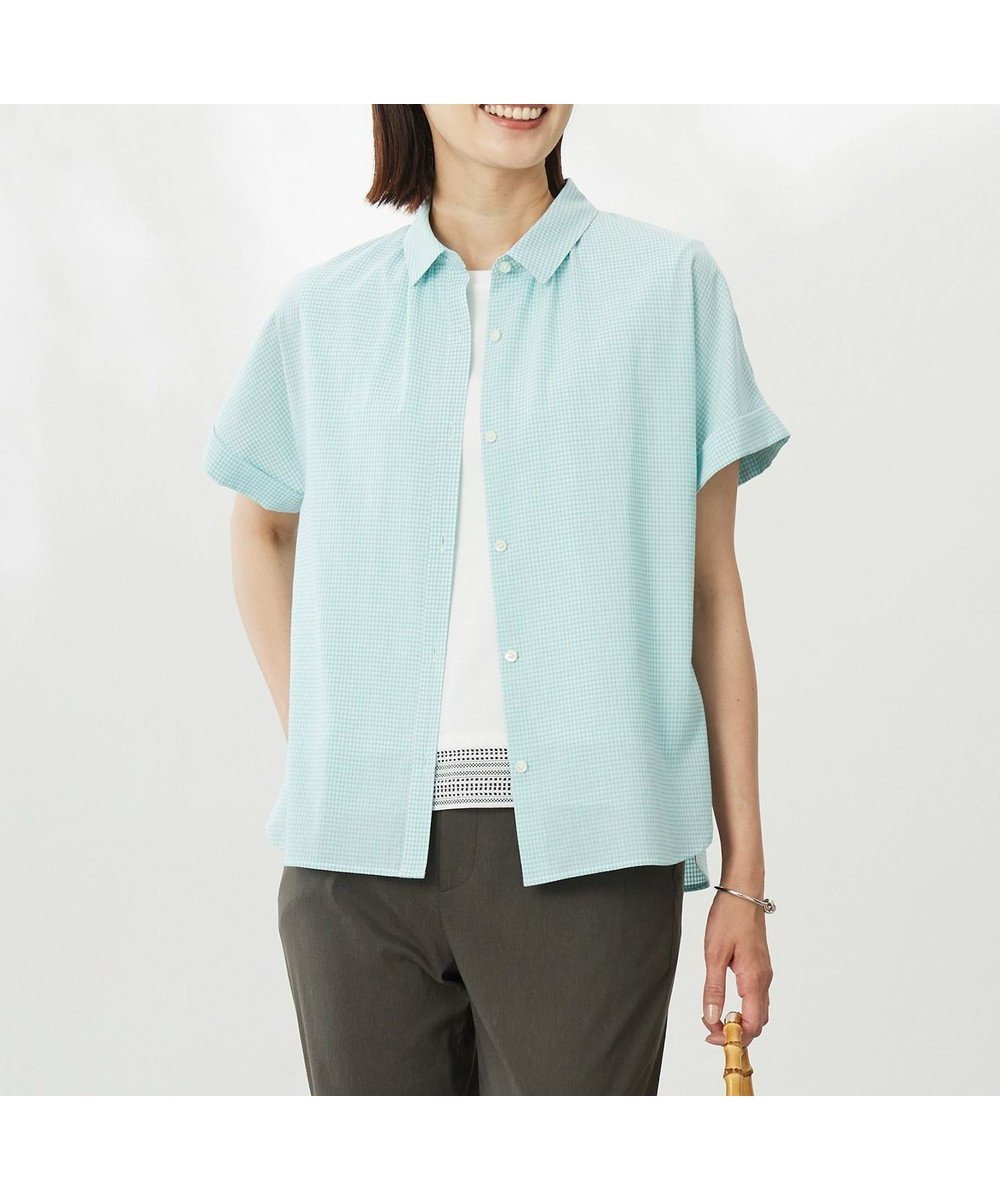 【ジェイ プレス/J.PRESS】の【洗える】SHEER ギンガム シャツ ブラウス インテリア・キッズ・メンズ・レディースファッション・服の通販 founy(ファニー) 　ファッション　Fashion　レディースファッション　Fashion for Women　トップス・カットソー　Cut & Sew Tops　シャツ・ブラウス・オフィスカジュアル　Elegant Blouses & Button-Ups　ギャザー　Gathered, Ruffled　ギンガム　Gingham, Gingham Fabric　クラシカル　Classical, Vintage-Inspired　スリーブ　Sleeve, Long Sleeve / Short Sleeve　チェック　Check, Plaid, Tartan　フレンチ　French, French Style　エレガント 上品　Elegant　夏　Summer　春　Spring　S/S・春夏　SS, Spring/Summer, Warm Season　洗える　Machine Washable　秋　Autumn　オフ×アクアグリーン系|ID: prp329100004522835 ipo3291000000033630027