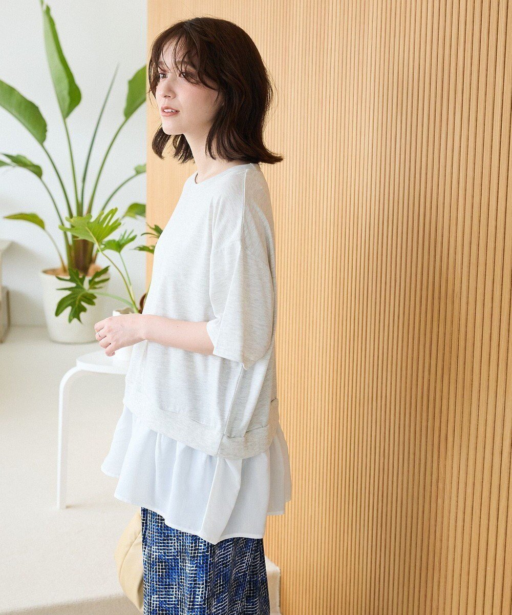 【グリーンパークス/Green Parks】の裾フリルドッキング5分袖プルオーバー 人気、トレンドファッション・服の通販 founy(ファニー) 　ファッション　Fashion　レディースファッション　Fashion for Women　トップス・カットソー　Cut & Sew Tops　シャツ・ブラウス・オフィスカジュアル　Elegant Blouses & Button-Ups　ロングTシャツ・Tシャツ　Longline T-Shirts & Tees　カジュアルプルオーバー・ニットトップス　Pullovers & Knit Tops / Casual Pullovers　カットソー・ベーシックTシャツ　Cut-and-Sewn Tops / Stretch Tees & Basics　おすすめ　Recommended / Our Picks　カットソー　Cut and Sewn Top　シンプル　Simple, Minimal　ドッキング　Docking, Mixed Material　フリル　Frill, Ruffle　フロント　Front, Front Design　ボトム　Bottoms, Lower Wear　ポケット　Pocket, Pocket Detail　夏　Summer　春　Spring　S/S・春夏　SS, Spring/Summer, Warm Season　 other-1|ID: prp329100004522858 ipo3291000000032089910