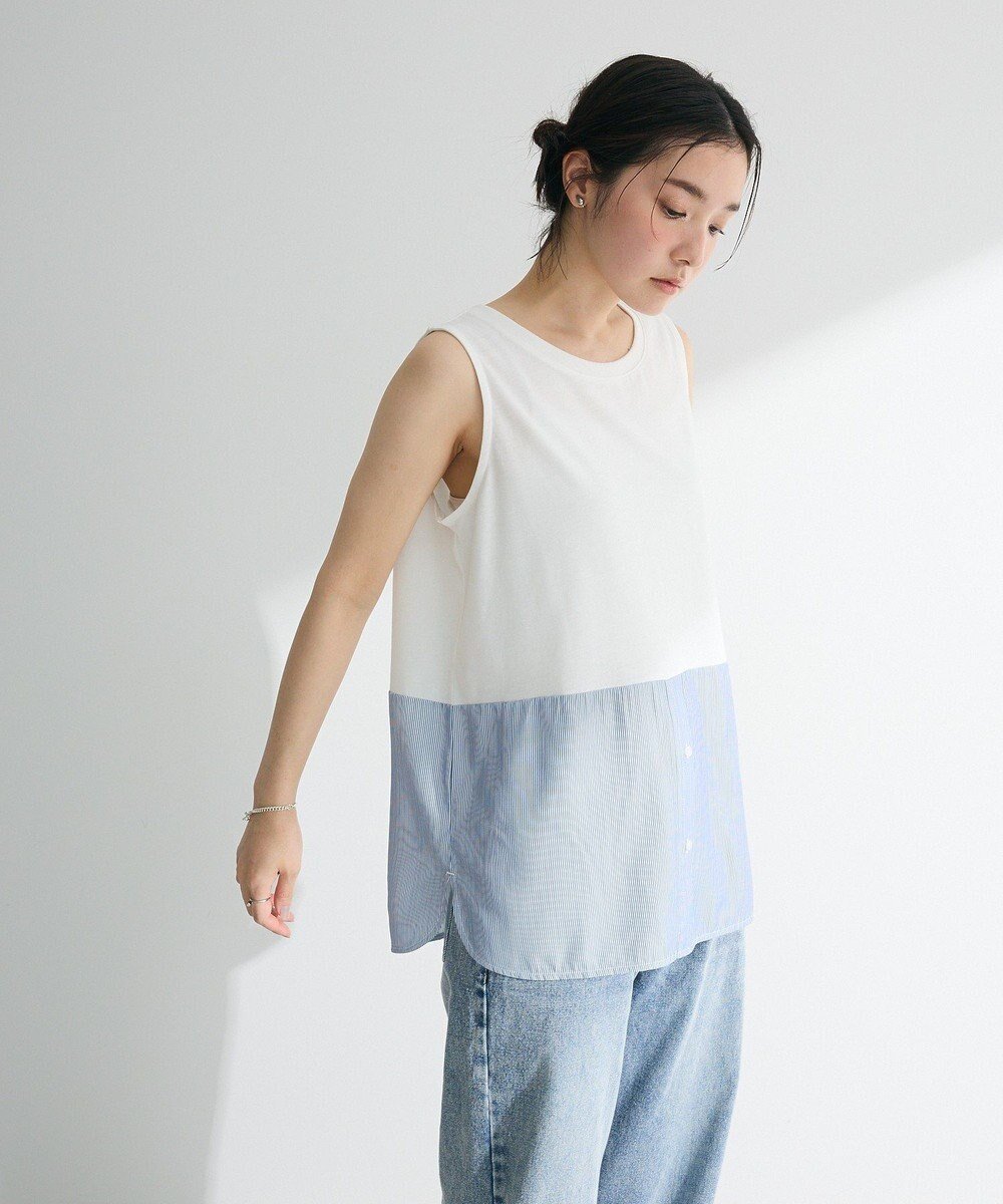 【グリーンパークス/Green Parks】のシャツドッキングタンクトップ インテリア・キッズ・メンズ・レディースファッション・服の通販 founy(ファニー) 　ファッション　Fashion　レディースファッション　WOMEN　トップス・カットソー　Tops/Tshirt　キャミソール / ノースリーブ　No Sleeves　シャツ/ブラウス　Shirts/Blouses　NEW・新作・新着・新入荷　New Arrivals　キャミソール　Camisole　ストライプ　Stripe　タンク　Tank　ドッキング　Docking　ヘムライン　Hemline　ベーシック　Basic　ポケット　Pocket　夏　Summer　春　Spring　S/S・春夏　Ss・Spring/Summer　Stripe|ID: prp329100004522885 ipo3291000000031993384