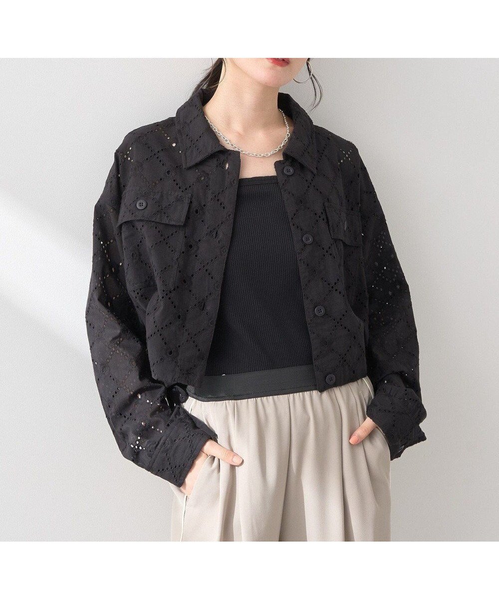 【アースミュージックアンドエコロジー/earth music&ecology】のレースブルゾン インテリア・キッズ・メンズ・レディースファッション・服の通販 founy(ファニー) 　ファッション　Fashion　レディースファッション　WOMEN　アウター　Coat Outerwear　ジャケット　Jackets　ブルゾン　Blouson/Jackets　NEW・新作・新着・新入荷　New Arrivals　おすすめ　Recommend　アイレット　Eyelet　クロップド　Cropped　ジャケット　Jacket　ブルゾン　Blouson　ポケット　Pocket　レース　Race　夏　Summer　春　Spring　S/S・春夏　Ss・Spring/Summer　Black|ID: prp329100004522902 ipo3291000000031993477