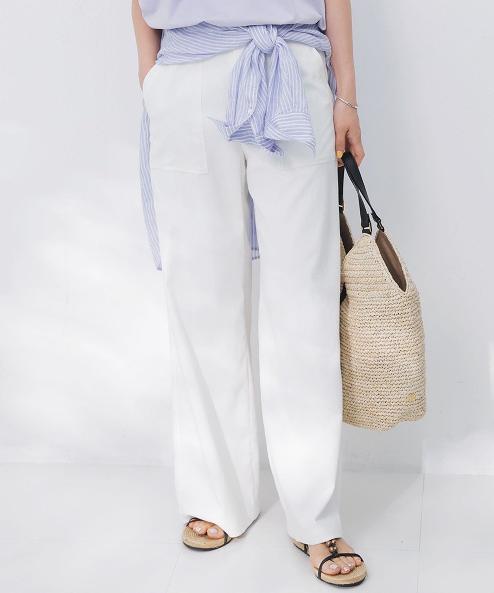 【23区/NIJYUSANKU】の【吸水速乾/UVカット/洗える】ボディシェルドライオックス ベイカー パンツ インテリア・キッズ・メンズ・レディースファッション・服の通販 founy(ファニー) 　ファッション　Fashion　レディースファッション　Fashion for Women　パンツ　Pants & Trousers　オックス　Oxford Fabric　オレンジ　Orange　春　Spring　洗える　Machine Washable　ギャザー　Gathered, Ruffled　吸水　Absorbent, Quick-Dry　シンプル　Simple, Minimal　人気　Popular, Best Seller　フロント　Front, Front Design　ボトム　Bottoms, Lower Wear　ポケット　Pocket, Pocket Detail　ワイド　Wide, Wide Fit　S/S・春夏　SS, Spring/Summer, Warm Season　夏　Summer　エレガント 上品　Elegant　2025年　2025　2025春夏・S/S　Spring/Summer 2025 SS25　ホワイト系|ID: prp329100004522996 ipo3291000000033569063