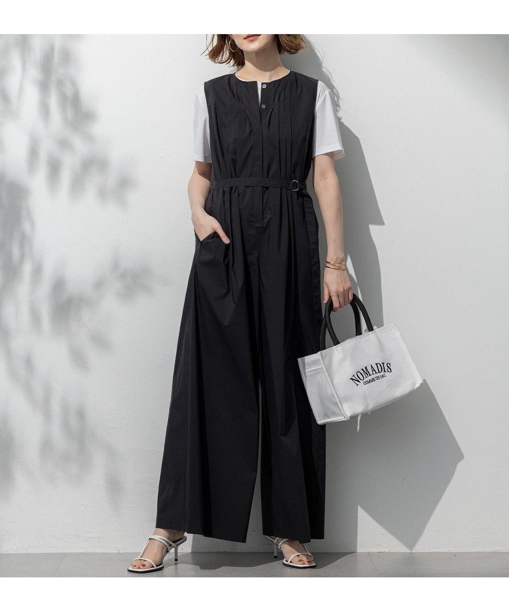 【23区/NIJYUSANKU】の【撥水性/接触冷感/洗える】ストレッチタイプライター オールインワン インテリア・キッズ・メンズ・レディースファッション・服の通販 founy(ファニー) 　ファッション　Fashion　レディースファッション　Fashion for Women　ワンピース　Dresses　オールインワン・ワンピース　Dresses and Jumpsuits　サロペット&オールインワン　Dungarees & Jumpsuit Styles　春　Spring　洗える　Machine Washable　サロペット　Overalls, Salopette　ショート　Short, Short Length　ストレッチ　Stretch, Stretchy Fabric　セットアップ　Set-Up, Coordinated Outfit　タイプライター　Typewriter Fabric, Crisp Cotton　ノースリーブ　Sleeveless, No-Sleeve　フロント　Front, Front Design　ブルゾン　Blouson, Bomber Jacket　リラックス　Relax, Relaxed Fit　ワイド　Wide, Wide Fit　S/S・春夏　SS, Spring/Summer, Warm Season　おすすめ　Recommended / Our Picks　夏　Summer　2025年　2025　2025春夏・S/S　Spring/Summer 2025 SS25　ブラック系|ID: prp329100004523001 ipo3291000000034497393