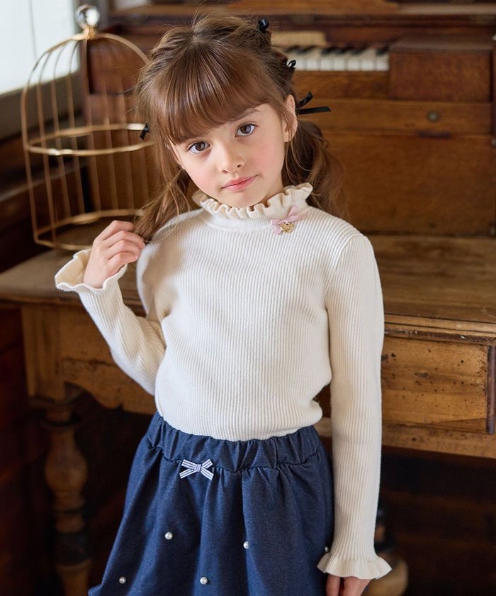 【エニファム/any FAM / KIDS】の首フリルしあわせタッチニット インテリア・キッズ・メンズ・レディースファッション・服の通販 founy(ファニー) https://founy.com/ ファッション Fashion キッズファッション KIDS トップス・カットソー Tops/Tees/Kids インナー Inner 洗える Washable セーター Sweater チャーム Charm フリル Frills ポケット Pocket リボン Ribbon A/W・秋冬 Aw・Autumn/Winter・Fw・Fall-Winter 再入荷 Restock/Back In Stock/Re Arrival |ID: prp329100004523838 ipo3291000000032000805