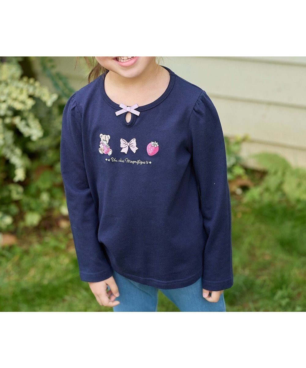 【エニファム/any FAM / KIDS】のテディベリー刺繍 長袖Tシャツ インテリア・キッズ・メンズ・レディースファッション・服の通販 founy(ファニー) 　ファッション　Fashion　キッズファッション　KIDS Children’s Clothing　トップス・カットソー　Tops/Tees/Kids　カットソー　Cut And Sew　フロント　Front　ポケット　Pocket　ワンポイント　One Point　夏　Summer　春　Spring　S/S・春夏　Ss・Spring/Summer　長袖　Long Sleeve　ネイビー|ID: prp329100004523845 ipo3291000000032562831