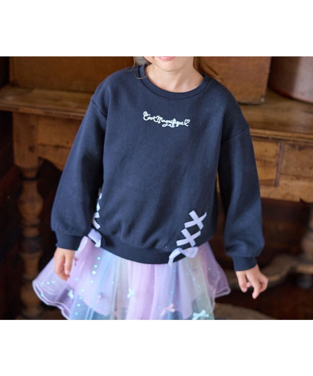 【エニファム/any FAM / KIDS】の裾レースアップトレーナー インテリア・キッズ・メンズ・レディースファッション・服の通販 founy(ファニー) 　ファッション　Fashion　キッズファッション　KIDS　トップス・カットソー　Tops/Tees/Kids　秋　Autumn/Fall　ガーリー　Girly　スウェット　Sweat　定番　Standard　ポケット　Pocket　リボン　Ribbon　レース　Race　A/W・秋冬　Aw・Autumn/Winter・Fw・Fall-Winter　ネイビー|ID: prp329100004523847 ipo3291000000032086601