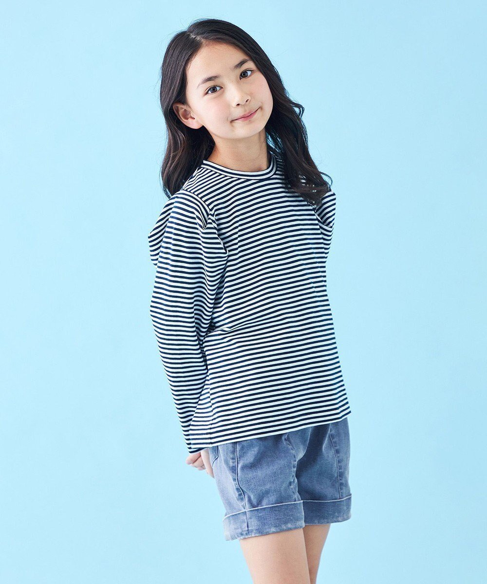 【アンフィーロ/UNFILO / KIDS】の【110-150cm】タックスリーブTシャツ インテリア・キッズ・メンズ・レディースファッション・服の通販 founy(ファニー) 　ファッション　Fashion　キッズファッション　KIDS　トップス・カットソー　Tops/Tees/Kids　カットソー　Cut And Sew　シンプル　Simple　スリーブ　Sleeve　夏　Summer　S/S・春夏　Ss・Spring/Summer　洗える　Washable　A/W・秋冬　Aw・Autumn/Winter・Fw・Fall-Winter　ボーダー|ID: prp329100004523852 ipo3291000000032138477