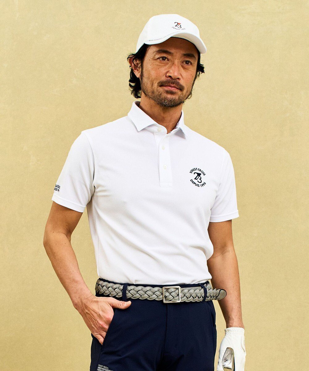 【23区 ゴルフ/23区GOLF / MEN】の【MEN】【吸水速乾/UVカット】ストレッチ性抜群 透けにくさにもこだわったエイトムーブカノコポロシャツ インテリア・キッズ・メンズ・レディースファッション・服の通販 founy(ファニー) 　ファッション　Fashion　メンズファッション　Men's Style Online　トップス・カットソー　Tops/Tshirt/Men　シャツ　Shirts　ポロシャツ　Polo Shirts　ゴルフ　Golf　ストレッチ　Stretch　スリム　Slim　パターン　Pattern　フィット　Fit　ポロシャツ　Polo Shirt　リーフ　Leaf　エレガント 上品　Elegant　吸水　Water Absorption　夏　Summer　春　Spring　S/S・春夏　Ss・Spring/Summer　ホワイト系|ID: prp329100004523886 ipo3291000000032675065