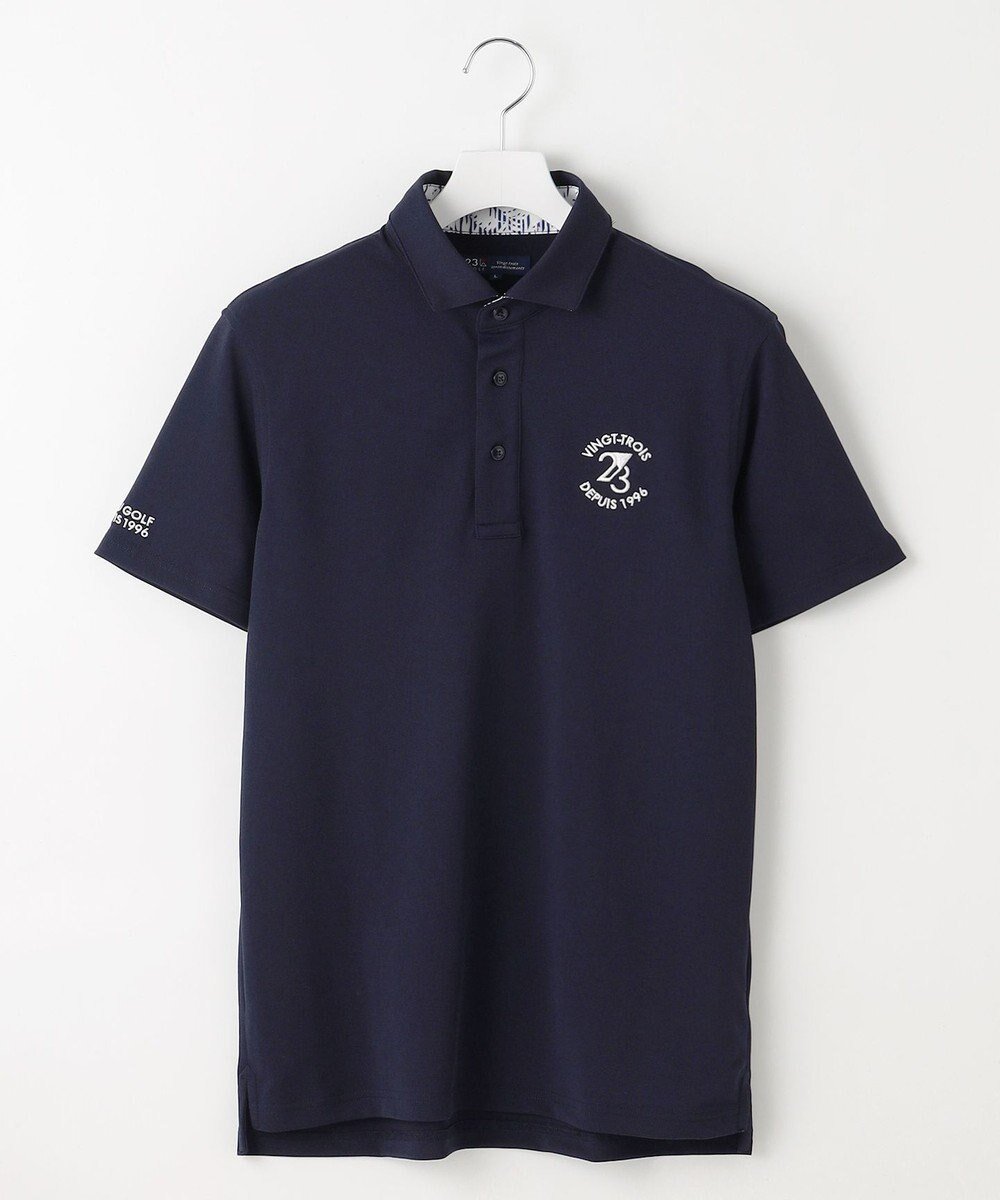 【23区 ゴルフ/23区GOLF / MEN】の【MEN】【吸水速乾/UVカット】ストレッチ性抜群 透けにくさにもこだわったエイトムーブカノコポロシャツ インテリア・キッズ・メンズ・レディースファッション・服の通販 founy(ファニー) 　ファッション　Fashion　メンズファッション　Men's Style Online　トップス・カットソー　Tops/Tshirt/Men　シャツ　Shirts　ポロシャツ　Polo Shirts　ゴルフ　Golf　ストレッチ　Stretch　スリム　Slim　パターン　Pattern　フィット　Fit　ポロシャツ　Polo Shirt　リーフ　Leaf　エレガント 上品　Elegant　吸水　Water Absorption　夏　Summer　春　Spring　S/S・春夏　Ss・Spring/Summer　ネイビー系|ID: prp329100004523886 ipo3291000000032675067