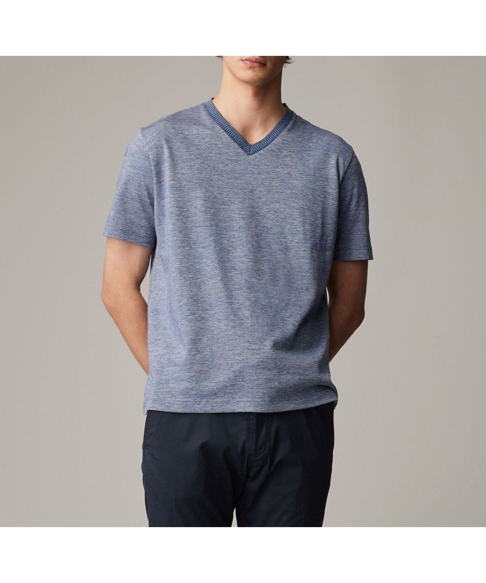 【ジョセフ アブード/JOSEPH ABBOUD / MEN】の【リネン素材/吸水速乾/日本素材】リネンハニカム Vネック Tシャツ インテリア・キッズ・メンズ・レディースファッション・服の通販 founy(ファニー) 　ファッション　Fashion　メンズファッション　MEN　トップス・カットソー　Tops/Tshirt/Men　シャツ　Shirts　インナー　Inner　カットソー　Cut And Sew　ジャケット　Jacket　フランス　France　メランジ　Melange　リネン　Linen　エレガント 上品　Elegant　今季　This Season　再入荷　Restock/Back In Stock/Re Arrival　吸水　Water Absorption　夏　Summer　春　Spring　S/S・春夏　Ss・Spring/Summer　サックスブルー系|ID: prp329100004523889 ipo3291000000032000987