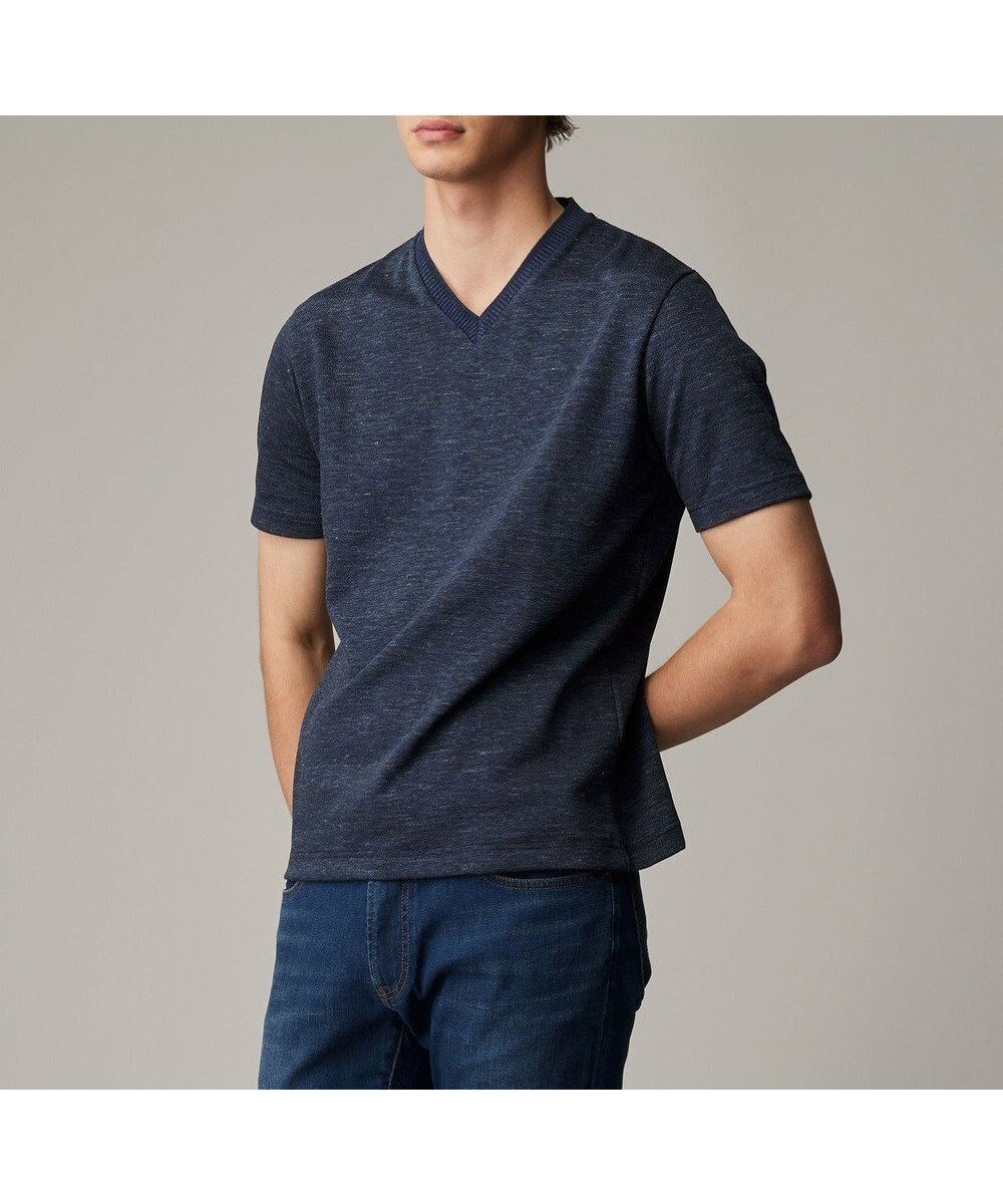 【ジョセフ アブード/JOSEPH ABBOUD / MEN】の【リネン素材/吸水速乾/日本素材】リネンハニカム Vネック Tシャツ インテリア・キッズ・メンズ・レディースファッション・服の通販 founy(ファニー) 　ファッション　Fashion　メンズファッション　MEN　トップス・カットソー　Tops/Tshirt/Men　シャツ　Shirts　インナー　Inner　カットソー　Cut And Sew　ジャケット　Jacket　フランス　France　メランジ　Melange　リネン　Linen　エレガント 上品　Elegant　今季　This Season　再入荷　Restock/Back In Stock/Re Arrival　吸水　Water Absorption　夏　Summer　春　Spring　S/S・春夏　Ss・Spring/Summer　ネイビー系|ID: prp329100004523889 ipo3291000000032000988