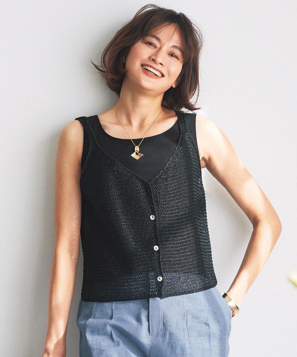 【自由区/JIYU-KU】の【カタログ掲載】クロッシェライクニット ジレ インテリア・キッズ・メンズ・レディースファッション・服の通販 founy(ファニー) 　ファッション　Fashion　レディースファッション　Fashion for Women　アウター　Coat / Outerwear Collection　トップス・カットソー　Cut & Sew Tops　ニット　Knit Tops & Sweaters　ベスト&ジレ / 重ね着スタイル　Vests & Gilets　おすすめ　Recommended / Our Picks　かぎ針　Crochet　イタリア　Italy　キャミソール　Camisole, Spaghetti Strap Top　シンプル　Simple, Minimal　タンク　Tank Top, Sleeveless Top　ベスト　Vest, Waistcoat　再入荷　Restock / Back in Stock　夏　Summer　春　Spring　S/S・春夏　SS, Spring/Summer, Warm Season　ブラック|ID: prp329100004523919 ipo3291000000032676174
