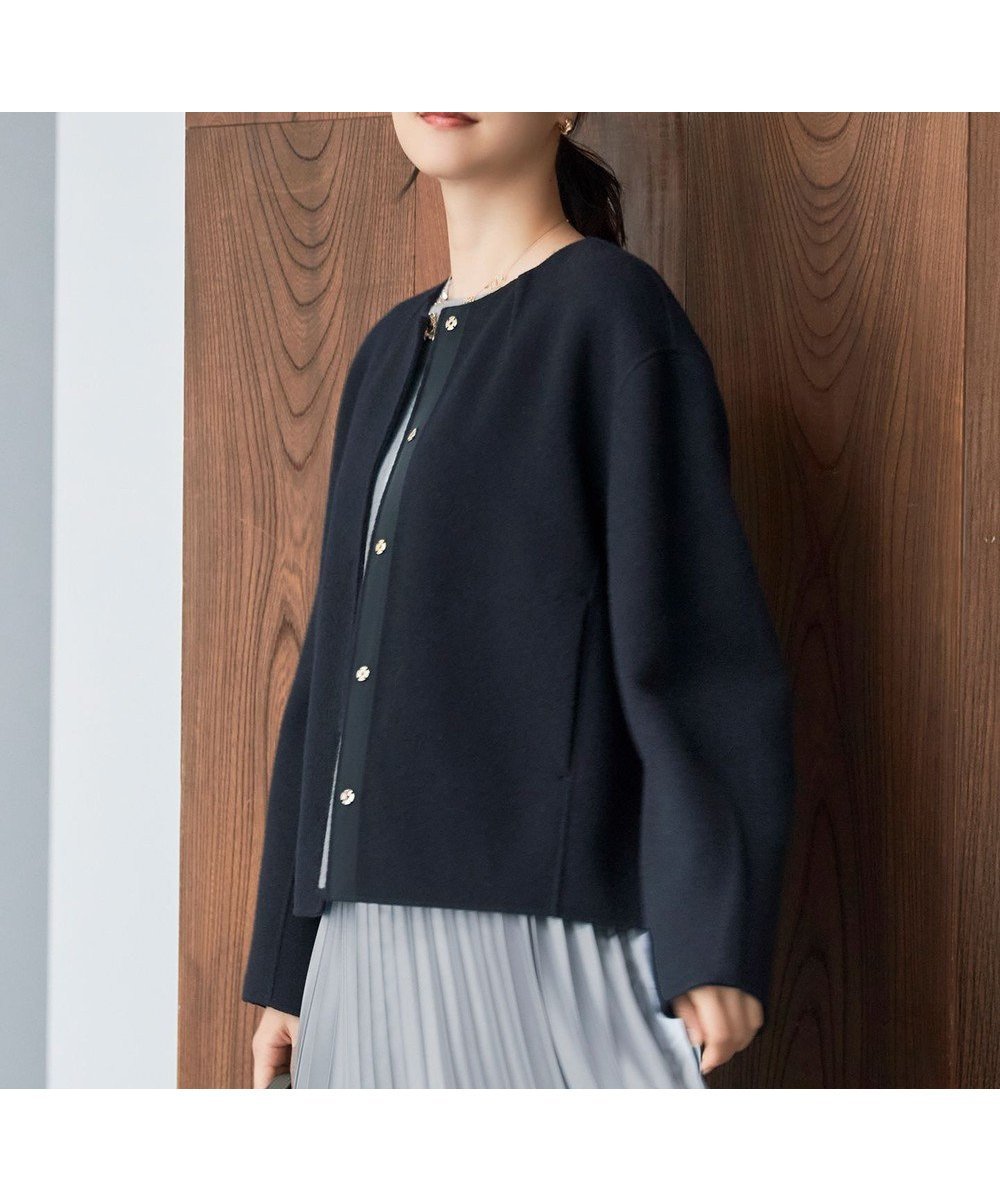 【自由区/JIYU-KU】のライトリバーノーカラー ジャケット インテリア・キッズ・メンズ・レディースファッション・服の通販 founy(ファニー) 　ファッション　Fashion　レディースファッション　WOMEN　アウター　Coat Outerwear　ジャケット　Jackets　ノーカラージャケット　No Collar Leather Jackets　インナー　Inner　ショート　Short　シンプル　Simple　ジャケット　Jacket　バランス　Balance　フォルム　Form　モダン　Modern　再入荷　Restock/Back In Stock/Re Arrival　A/W・秋冬　Aw・Autumn/Winter・Fw・Fall-Winter　軽量　Lightweight　ネイビー|ID: prp329100004523929 ipo3291000000032001210