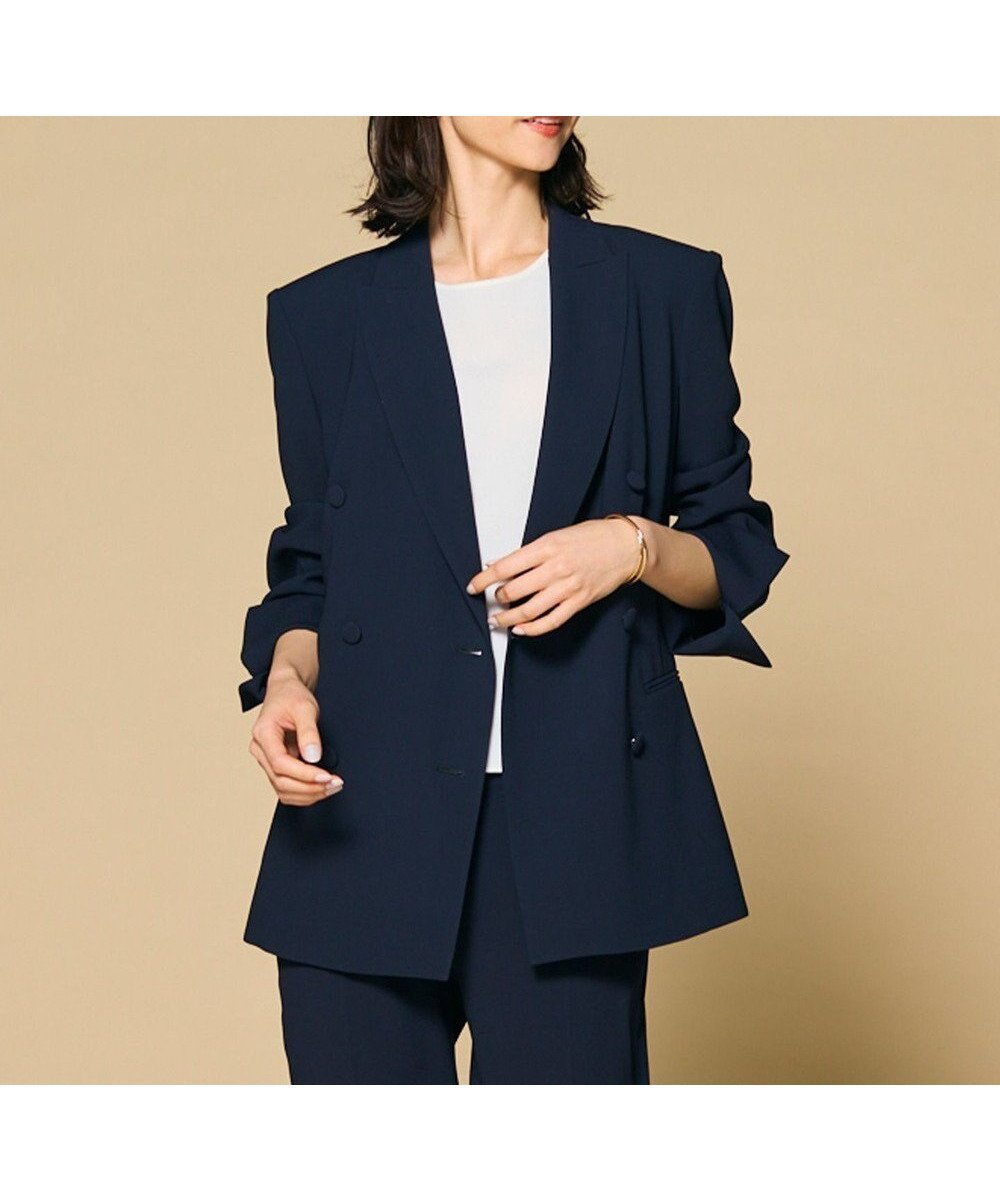 【ベイジ,/BEIGE,】の【洗える】CINDY / ダブルブレストジャケット インテリア・キッズ・メンズ・レディースファッション・服の通販 founy(ファニー) 　ファッション　Fashion　レディースファッション　Fashion for Women　アウター　Coat / Outerwear Collection　レディースジャケット・軽アウター　Jackets　インナー　Innerwear　ウォッシャブル　Machine Washable　オケージョン　Occasion Wear　洗える　Machine Washable　クラシック　Classic, Timeless Style　サテン　Satin, Glossy Fabric　ジャケット　Jacket, Outerwear　ストレッチ　Stretch, Stretchy Fabric　スリット　Slit, Slit Detail　スーツ　Suit, Formalwear　セットアップ　Set-Up, Coordinated Outfit　ダブル　Double, Double-Breasted　定番　Standard, Basic Item　人気　Popular, Best Seller　ボトム　Bottoms, Lower Wear　再入荷　Restock / Back in Stock　おすすめ　Recommended / Our Picks　セレモニー　Ceremony　ビジネス 仕事 通勤　Business / Work / Commuting　Navy|ID: prp329100004523934 ipo3291000000032708064