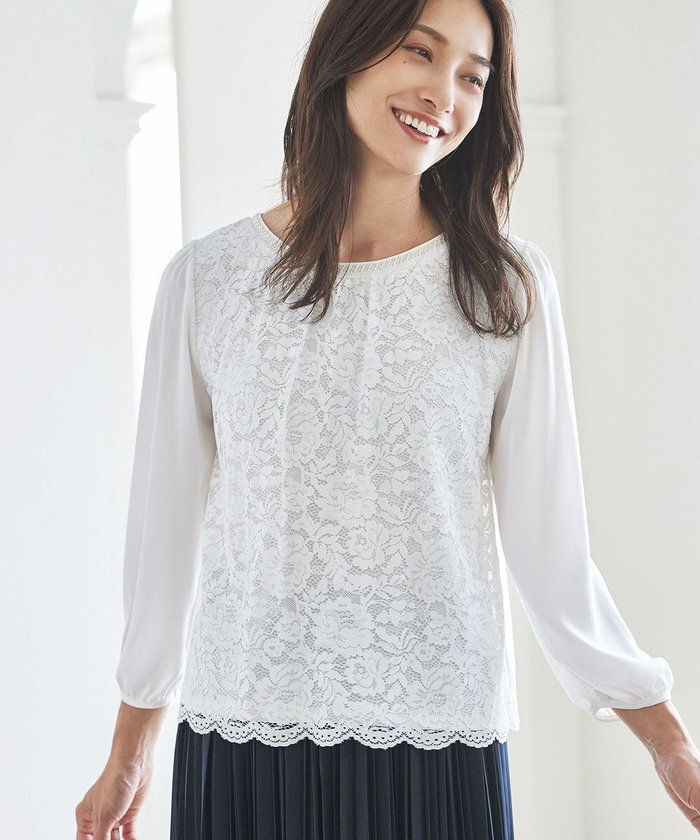 【エニー/ANY】の【前後着用可/洗える】シフォンブラウス インテリア・キッズ・メンズ・レディースファッション・服の通販 founy(ファニー) https://founy.com/ ファッション Fashion レディースファッション Fashion for Women トップス・カットソー Cut & Sew Tops シャツ・ブラウス・オフィスカジュアル Elegant Blouses & Button-Ups インナー Innerwear カットソー Cut and Sewn Top シフォン Chiffon, Lightweight Fabric ジャケット Jacket, Outerwear スカラップ Scallop, Scalloped Edge ビジュー Bijou, Jewel-like Accent プリーツ Pleats, Pleated レース Lace, Lace Fabric 夏 Summer 春 Spring S/S・春夏 SS, Spring/Summer, Warm Season 洗える Machine Washable |ID: prp329100004523979 ipo3291000000034282849