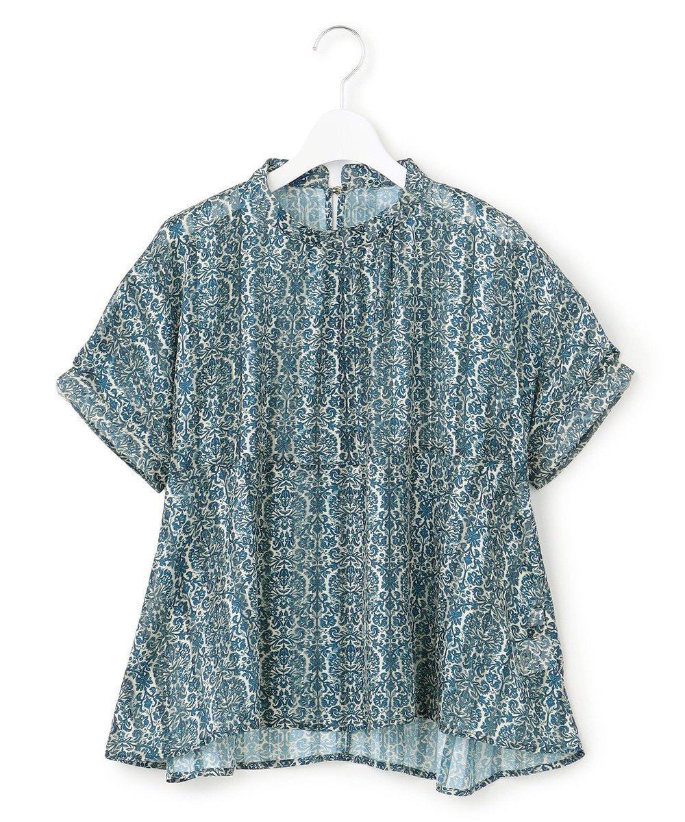 【ジェイプレスヨークストリート/J.PRESS YORK STREET】の【WOMEN】オリジナルタイルプリント ブラウス インテリア・キッズ・メンズ・レディースファッション・服の通販 founy(ファニー) 　ファッション　Fashion　レディースファッション　WOMEN　トップス・カットソー　Tops/Tshirt　シャツ/ブラウス　Shirts/Blouses　春　Spring　サテン　Satin　ストライプ　Stripe　とろみ　Thickness　フレア　Flare　ヘムライン　Hemline　S/S・春夏　Ss・Spring/Summer　夏　Summer　ビジネス 仕事 通勤　Business　ネイビー系5|ID: prp329100004523985 ipo3291000000032001488