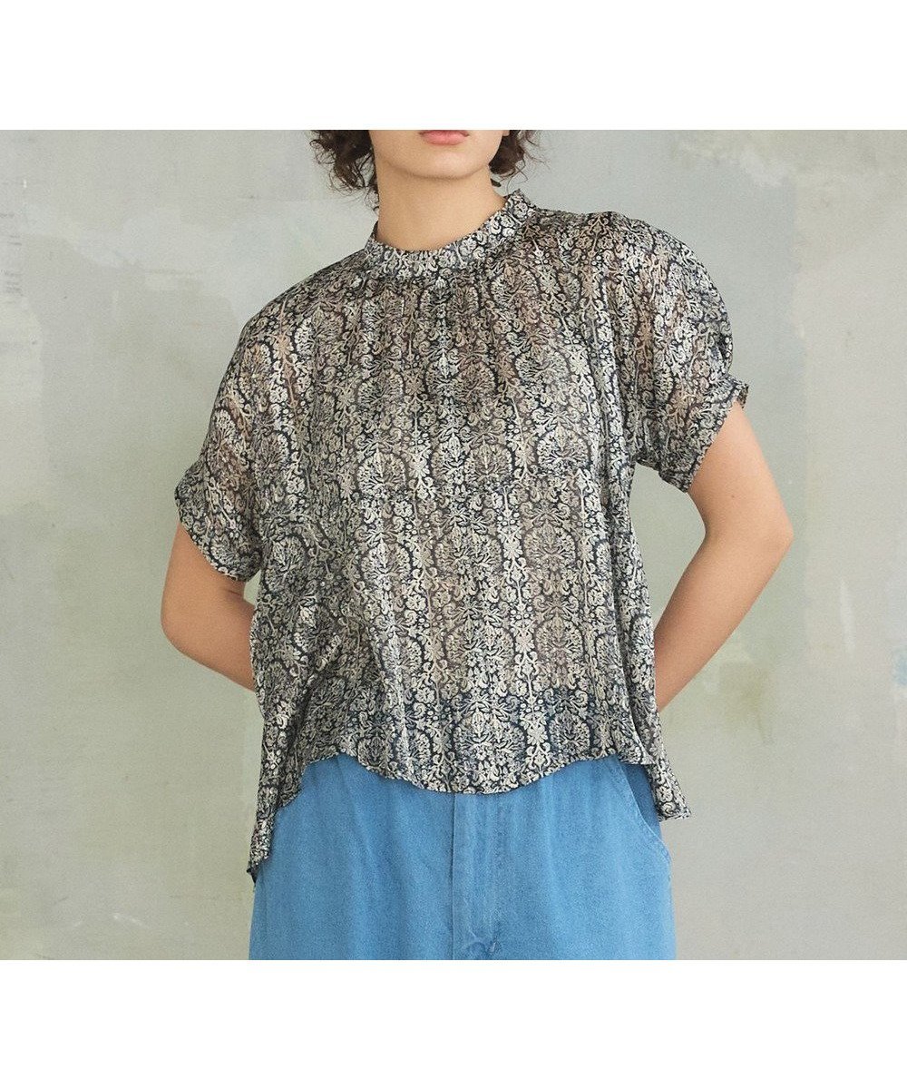 【ジェイプレスヨークストリート/J.PRESS YORK STREET】の【WOMEN】オリジナルタイルプリント ブラウス インテリア・キッズ・メンズ・レディースファッション・服の通販 founy(ファニー) 　ファッション　Fashion　レディースファッション　Ladies' Fashion Online　トップス・カットソー　Tops/Tshirt　シャツ/ブラウス　Shirts/Blouses　春　Spring　サテン　Satin　ストライプ　Stripe　とろみ　Thickness　フレア　Flare　ヘムライン　Hemline　S/S・春夏　Ss・Spring/Summer　再入荷　Restock/Back In Stock/Re Arrival　夏　Summer　ビジネス 仕事 通勤　Business　ブラック系5|ID: prp329100004523985 ipo3291000000032576922