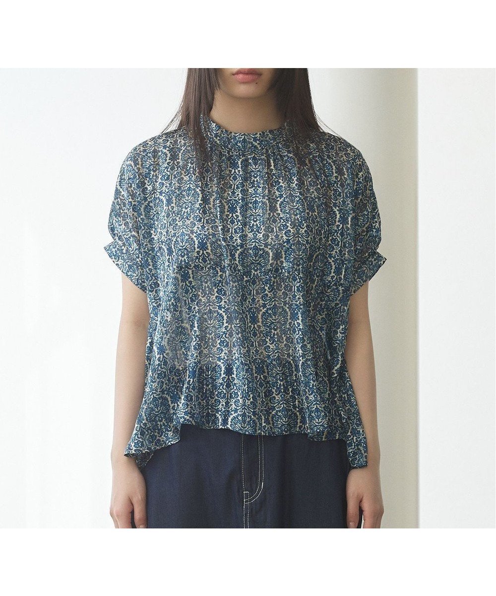 【ジェイプレスヨークストリート/J.PRESS YORK STREET】の【WOMEN】オリジナルタイルプリント ブラウス インテリア・キッズ・メンズ・レディースファッション・服の通販 founy(ファニー) 　ファッション　Fashion　レディースファッション　Ladies' Fashion Online　トップス・カットソー　Tops/Tshirt　シャツ/ブラウス　Shirts/Blouses　春　Spring　サテン　Satin　ストライプ　Stripe　とろみ　Thickness　フレア　Flare　ヘムライン　Hemline　S/S・春夏　Ss・Spring/Summer　再入荷　Restock/Back In Stock/Re Arrival　夏　Summer　ビジネス 仕事 通勤　Business　ネイビー系5|ID: prp329100004523985 ipo3291000000032576924