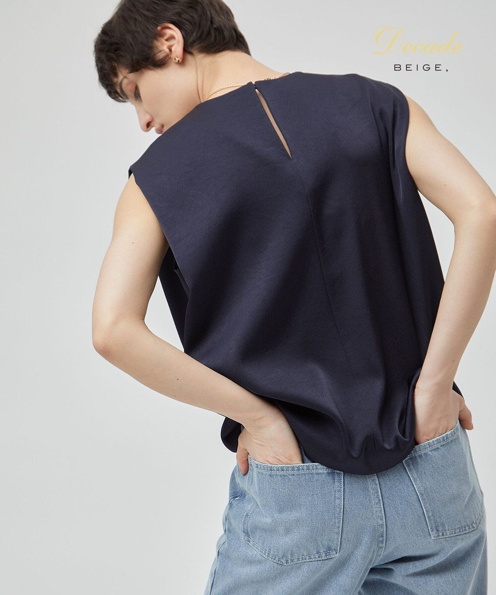 【ベイジ,/BEIGE,】の【洗える】CINDY / ノースリーブブラウス インテリア・キッズ・メンズ・レディースファッション・服の通販 founy(ファニー) 　ファッション　Fashion　レディースファッション　WOMEN　トップス・カットソー　Tops/Tshirt　キャミソール / ノースリーブ　No Sleeves　シャツ/ブラウス　Shirts/Blouses　ウォッシャブル　Washable　洗える　Washable　ギャザー　Gather　サテン　Satin　ストレッチ　Stretch　セットアップ　Set Up　とろみ　Thickness　トリミング　Trimming　ノースリーブ　No Sleeve　フロント　Front　ヘムライン　Hemline　A/W・秋冬　Aw・Autumn/Winter・Fw・Fall-Winter　S/S・春夏　Ss・Spring/Summer　おすすめ　Recommend　夏　Summer　エレガント 上品　Elegant　Navy|ID: prp329100004524029 ipo3291000000032001654