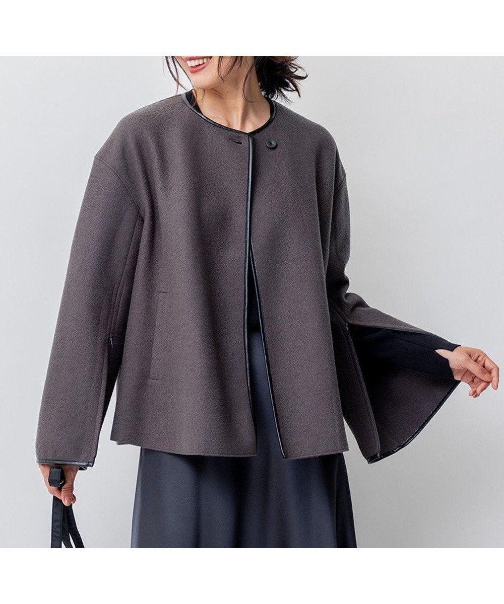 【23区/NIJYUSANKU】のコンプレストパイル ノーカラー アウター インテリア・キッズ・メンズ・レディースファッション・服の通販 founy(ファニー) 　ファッション　Fashion　レディースファッション　WOMEN　アウター　Coat Outerwear　ジャケット　Jackets　インナー　Inner　エアリー　Airy　コーディガン　Cordigan　ジャケット　Jacket　ジャージー　Jersey　トリミング　Trimming　ポンチョ　Poncho　ループ　Loop　A/W・秋冬　Aw・Autumn/Winter・Fw・Fall-Winter　冬　Winter　2023年　2023　2023-2024秋冬・A/W　Aw/Autumn/Winter//Fw/Fall-Winter/2023-2024　エレガント 上品　Elegant　グレー系|ID: prp329100004524057 ipo3291000000032001757