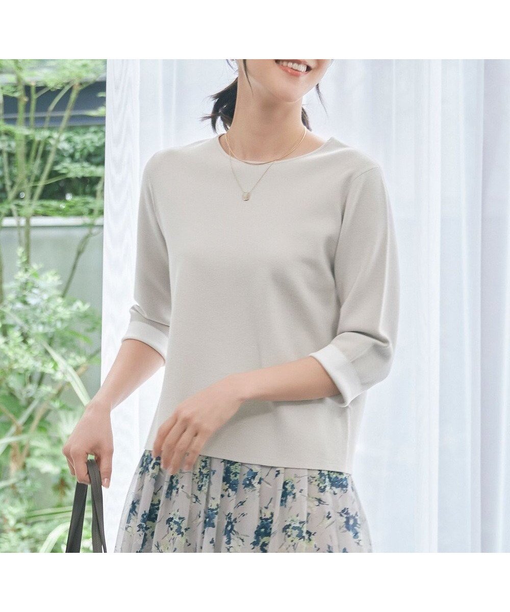 【自由区/JIYU-KU】の【アンサンブル対応・洗える】レーヨンストレッチ7分袖 ニット 人気、トレンドファッション・服の通販 founy(ファニー) 　ファッション　Fashion　レディースファッション　Fashion for Women　トップス・カットソー　Cut & Sew Tops　ニット　Knit Tops & Sweaters　アンサンブルニット　Knit Ensembles & Twin Sets　アンサンブル　Ensemble Set　エレガント 上品　Elegant　カーディガン　Cardigan, Knitwear　コンパクト　Compact, Small Size　シンプル　Simple, Minimal　ストレッチ　Stretch, Stretchy Fabric　セーター　Sweater, Knitwear　フィット　Fit, Slim Fit　洗える　Machine Washable　A/W・秋冬　Autumn/Winter　 other-1|ID: prp329100004524093 ipo3291000000036177064