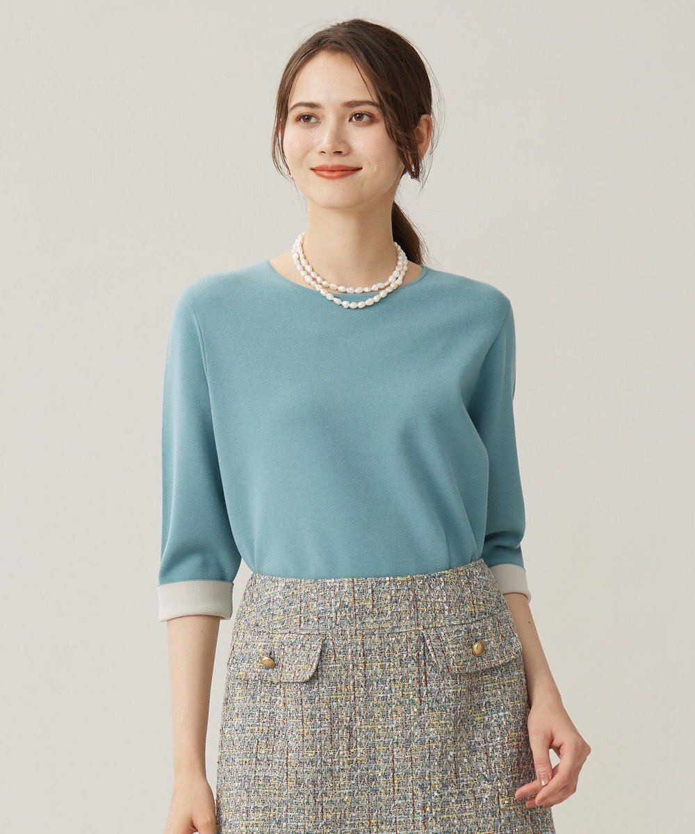 【自由区/JIYU-KU】の【アンサンブル対応・洗える】レーヨンストレッチ7分袖 ニット インテリア・キッズ・メンズ・レディースファッション・服の通販 founy(ファニー) 　ファッション　Fashion　レディースファッション　Fashion for Women　トップス・カットソー　Cut & Sew Tops　ニット　Knit Tops & Sweaters　アンサンブルニット　Knit Ensembles & Twin Sets　アンサンブル　Ensemble Set　エレガント 上品　Elegant　カーディガン　Cardigan, Knitwear　コンパクト　Compact, Small Size　シンプル　Simple, Minimal　ストレッチ　Stretch, Stretchy Fabric　セーター　Sweater, Knitwear　フィット　Fit, Slim Fit　洗える　Machine Washable　A/W・秋冬　Autumn/Winter　ブルーグレー|ID: prp329100004524093 ipo3291000000036177069