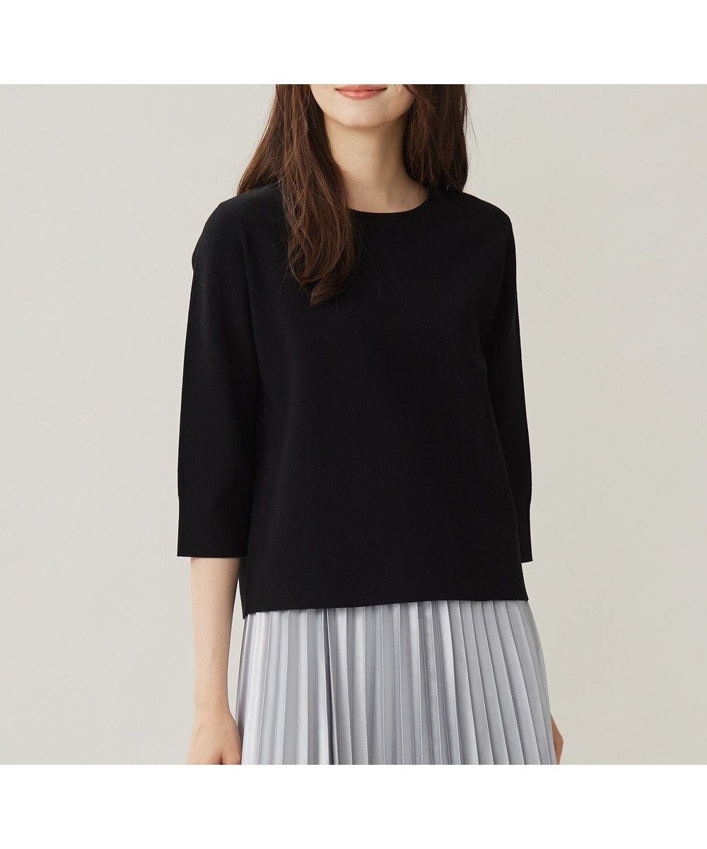 【自由区/JIYU-KU】の【アンサンブル対応・洗える】レーヨンストレッチ7分袖 ニット インテリア・キッズ・メンズ・レディースファッション・服の通販 founy(ファニー) 　ファッション　Fashion　レディースファッション　Fashion for Women　トップス・カットソー　Cut & Sew Tops　ニット　Knit Tops & Sweaters　アンサンブルニット　Knit Ensembles & Twin Sets　アンサンブル　Ensemble Set　エレガント 上品　Elegant　カーディガン　Cardigan, Knitwear　コンパクト　Compact, Small Size　シンプル　Simple, Minimal　ストレッチ　Stretch, Stretchy Fabric　セーター　Sweater, Knitwear　フィット　Fit, Slim Fit　洗える　Machine Washable　A/W・秋冬　Autumn/Winter　ブラック|ID: prp329100004524093 ipo3291000000036177072