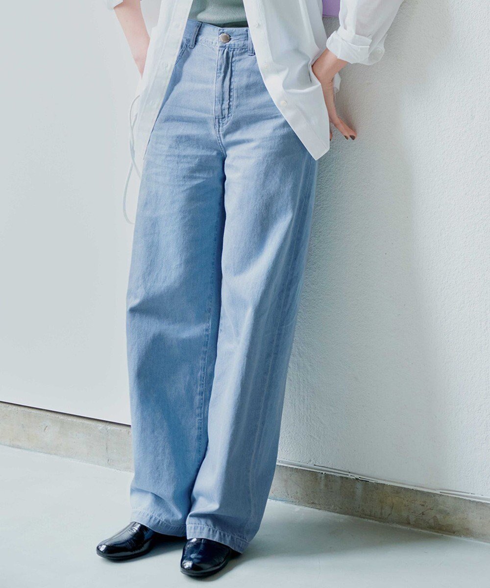 【23区/NIJYUSANKU】の【GLOW5月号掲載/洗える】ライトダンガリー ワイドパンツ インテリア・キッズ・メンズ・レディースファッション・服の通販 founy(ファニー) 　雑誌掲載アイテム　Magazine Picks & Fashion Features　ファッション雑誌　Fashion Magazines　グロー　GLOW　ファッション　Fashion　レディースファッション　Fashion for Women　パンツ　Pants & Trousers　デニムパンツ・ジーンズ・美脚デニム　Denim Jeans & Pants　インディゴ　Indigo Denim　春　Spring　洗える　Machine Washable　5月号　May Issue　クロップド　Cropped, Short Length　軽量　Lightweight, Ultra Light　シンプル　Simple, Minimal　スリーブ　Sleeve, Long Sleeve / Short Sleeve　雑誌　Magazine, Fashion Magazine　ダンガリー　Dungaree, Chambray　ツイル　Twist, Twisted Detail　デニム　Denim, Jeans Material　ビスチェ　Bustier, Corset Top　フレア　Flare, Flared　ワイド　Wide, Wide Fit　S/S・春夏　SS, Spring/Summer, Warm Season　おすすめ　Recommended / Our Picks　夏　Summer　2025年　2025　2025春夏・S/S　Spring/Summer 2025 SS25　ライトインディゴ|ID: prp329100004524096 ipo3291000000035633842