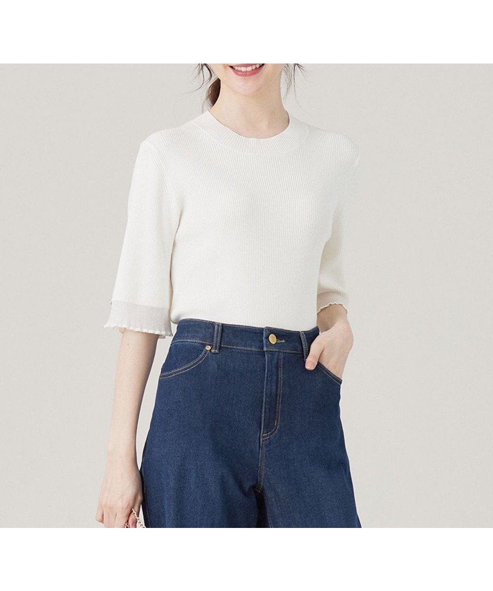 【エニィ スィス/any SiS】の【洗える】シアーディテール ニット インテリア・キッズ・メンズ・レディースファッション・服の通販 founy(ファニー) 　ファッション　Fashion　レディースファッション　WOMEN　トップス・カットソー　Tops/Tshirt　ニット　Knit Tops　シアー　Sheer　シンプル　Simple　ストレッチ　Stretch　セーター　Sweater　フレア　Flare　エレガント 上品　Elegant　再入荷　Restock/Back In Stock/Re Arrival　洗える　Washable　A/W・秋冬　Aw・Autumn/Winter・Fw・Fall-Winter　オフ|ID: prp329100004524136 ipo3291000000032002085